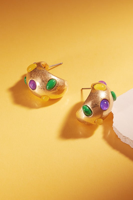 Mardi Gras Stone Wide Hoops