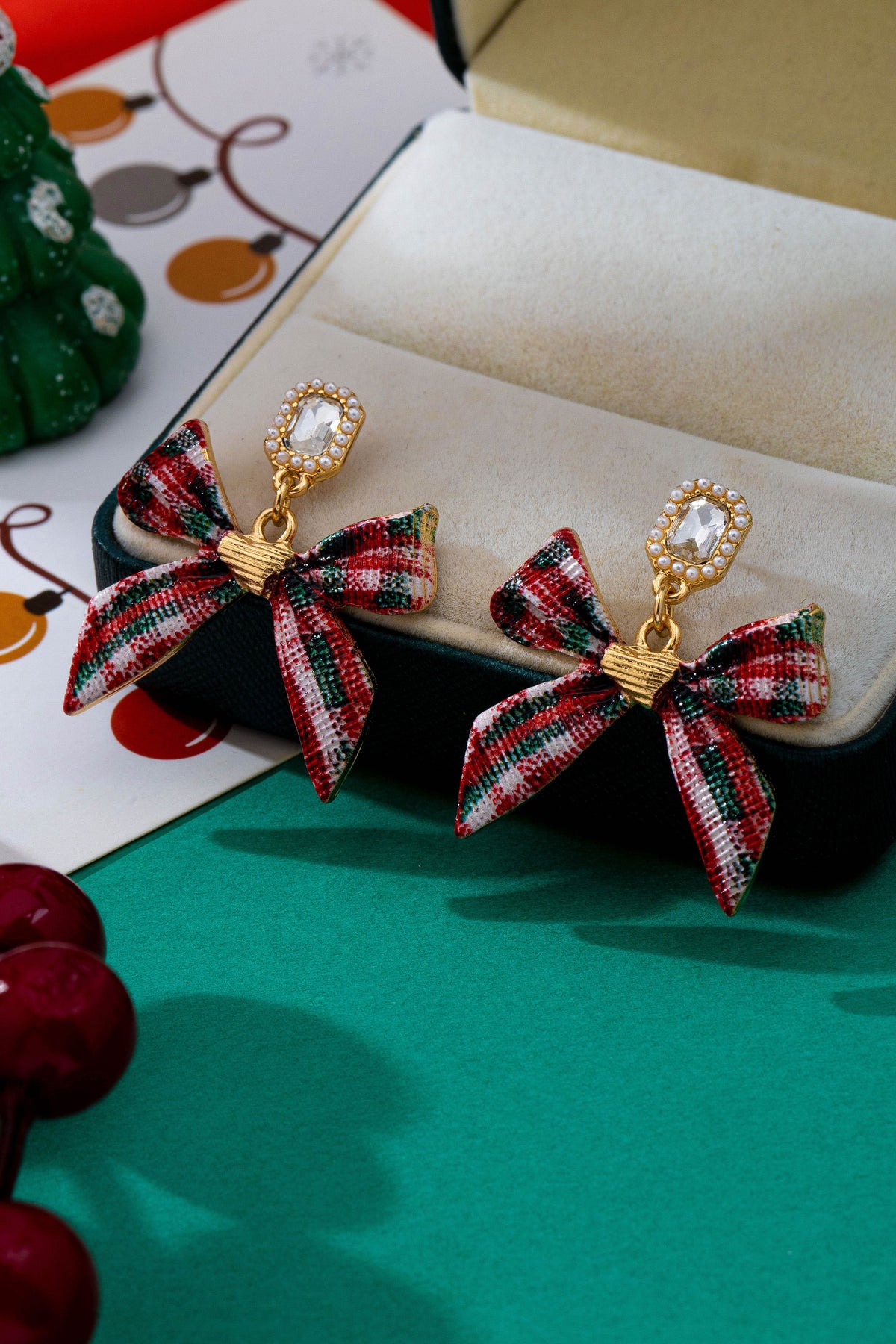 Tartan Plaid Bow Earrings