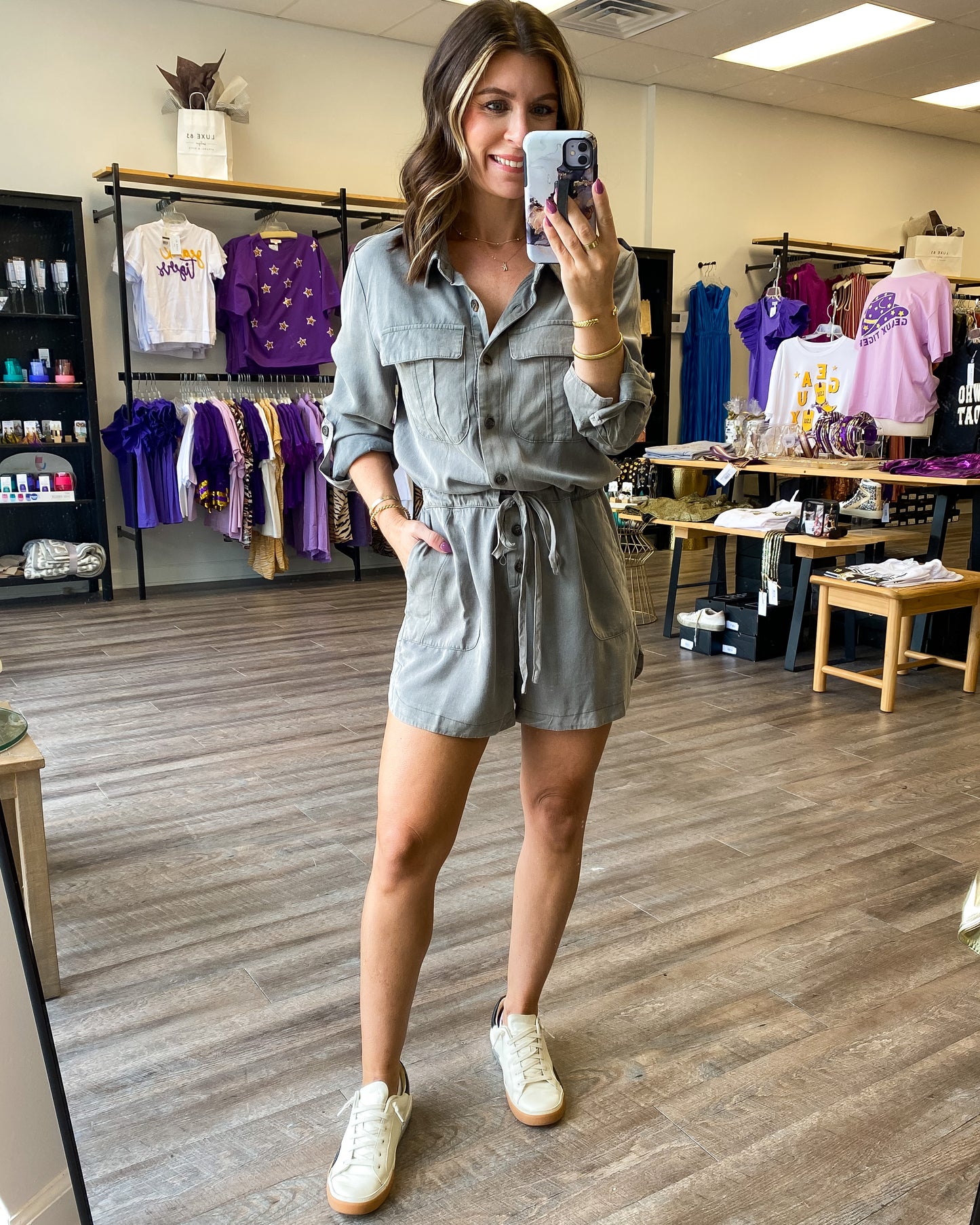 Olive Utility Romper