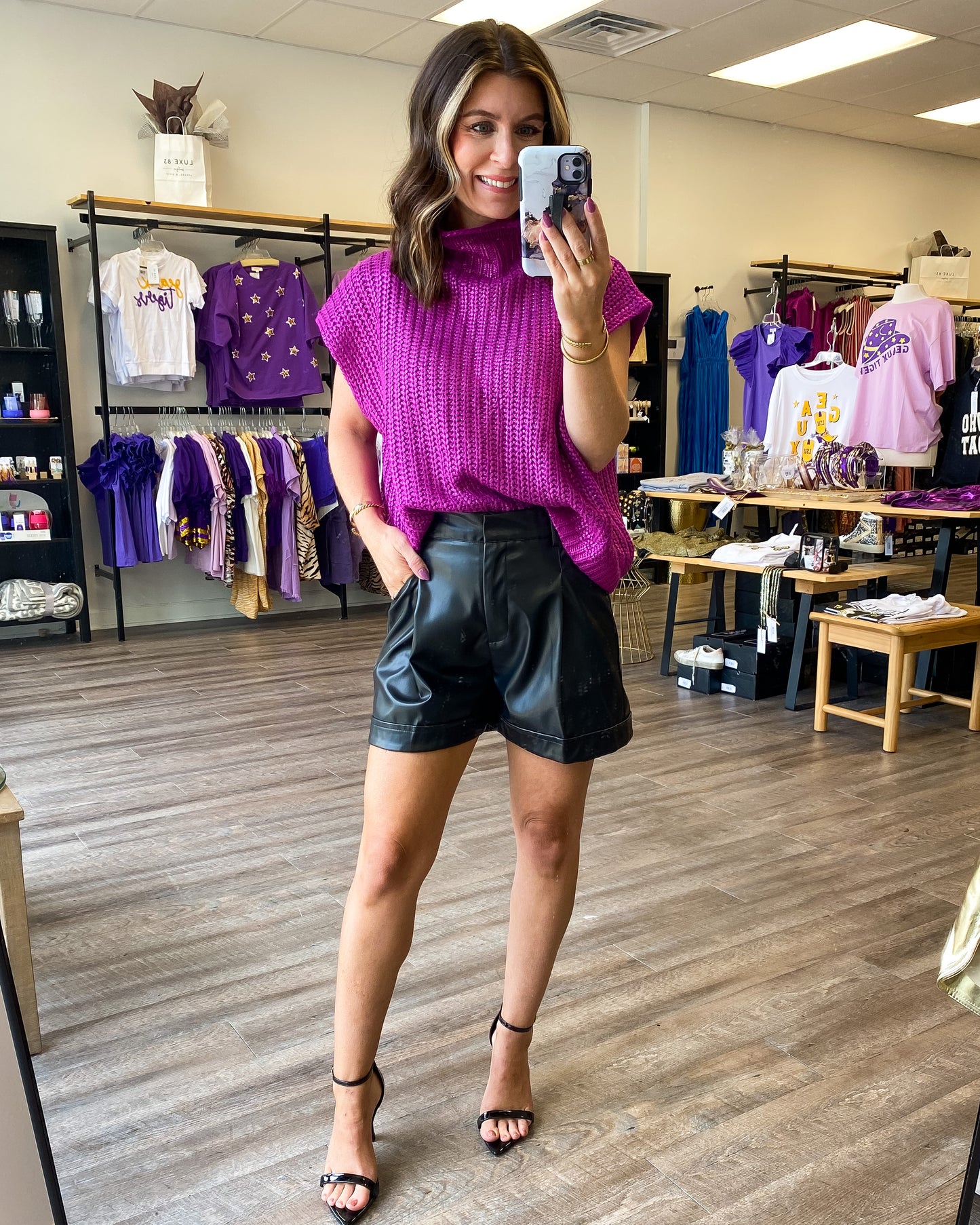 Pleated Faux Leather Shorts