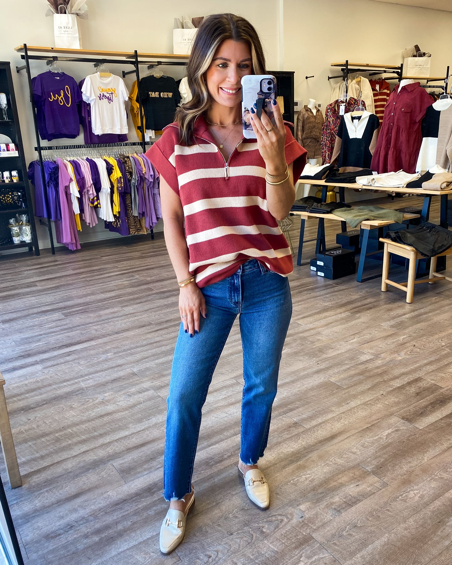 STRIPE HALF ZIP SWEATER