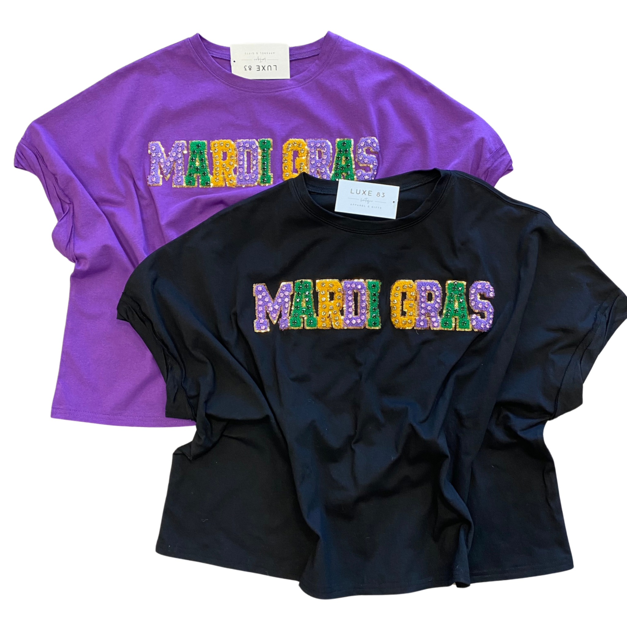 Mardi Gras Letter Patches Sequin Top