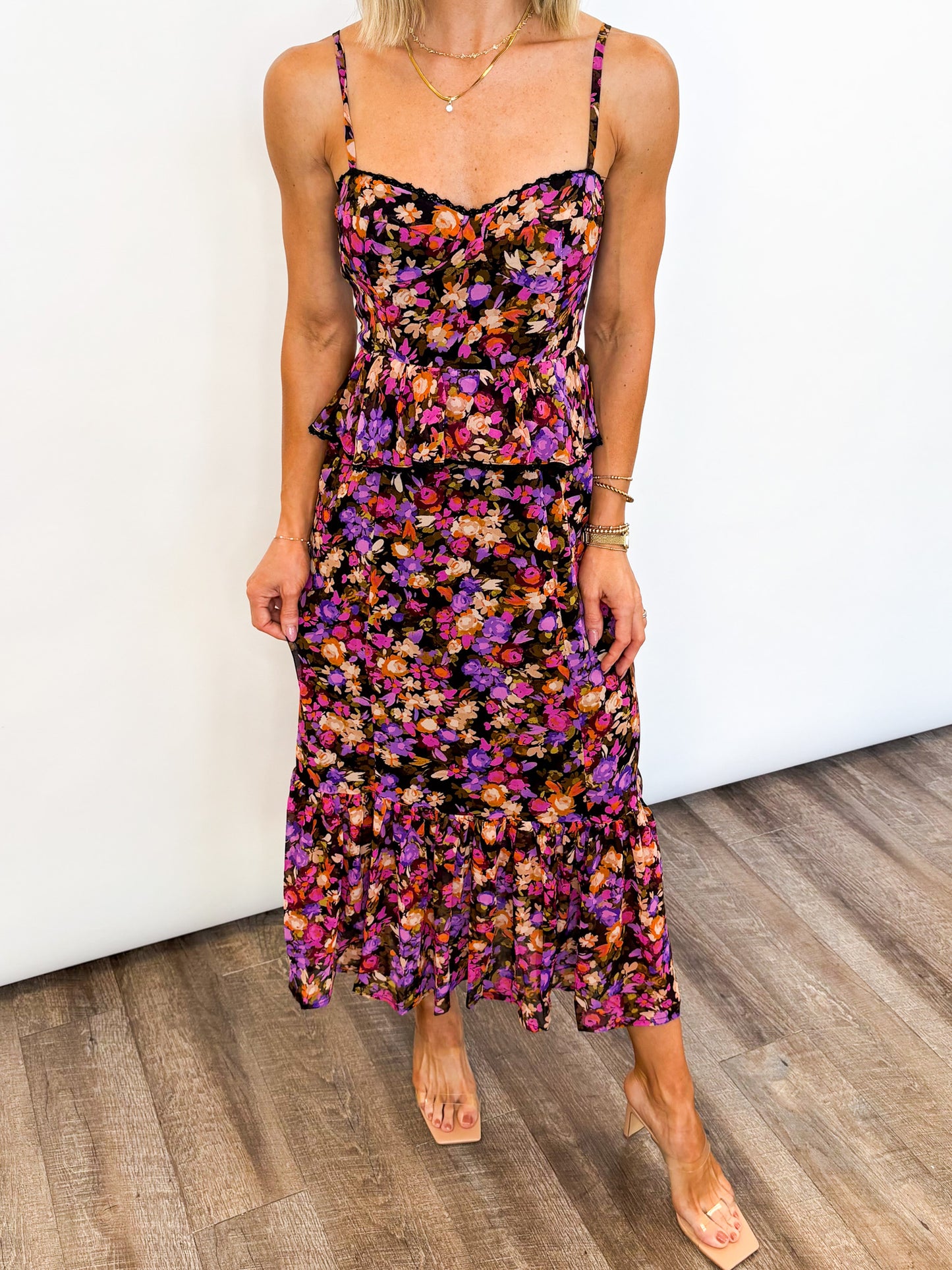 Midnight Bloom Ruffle Dress