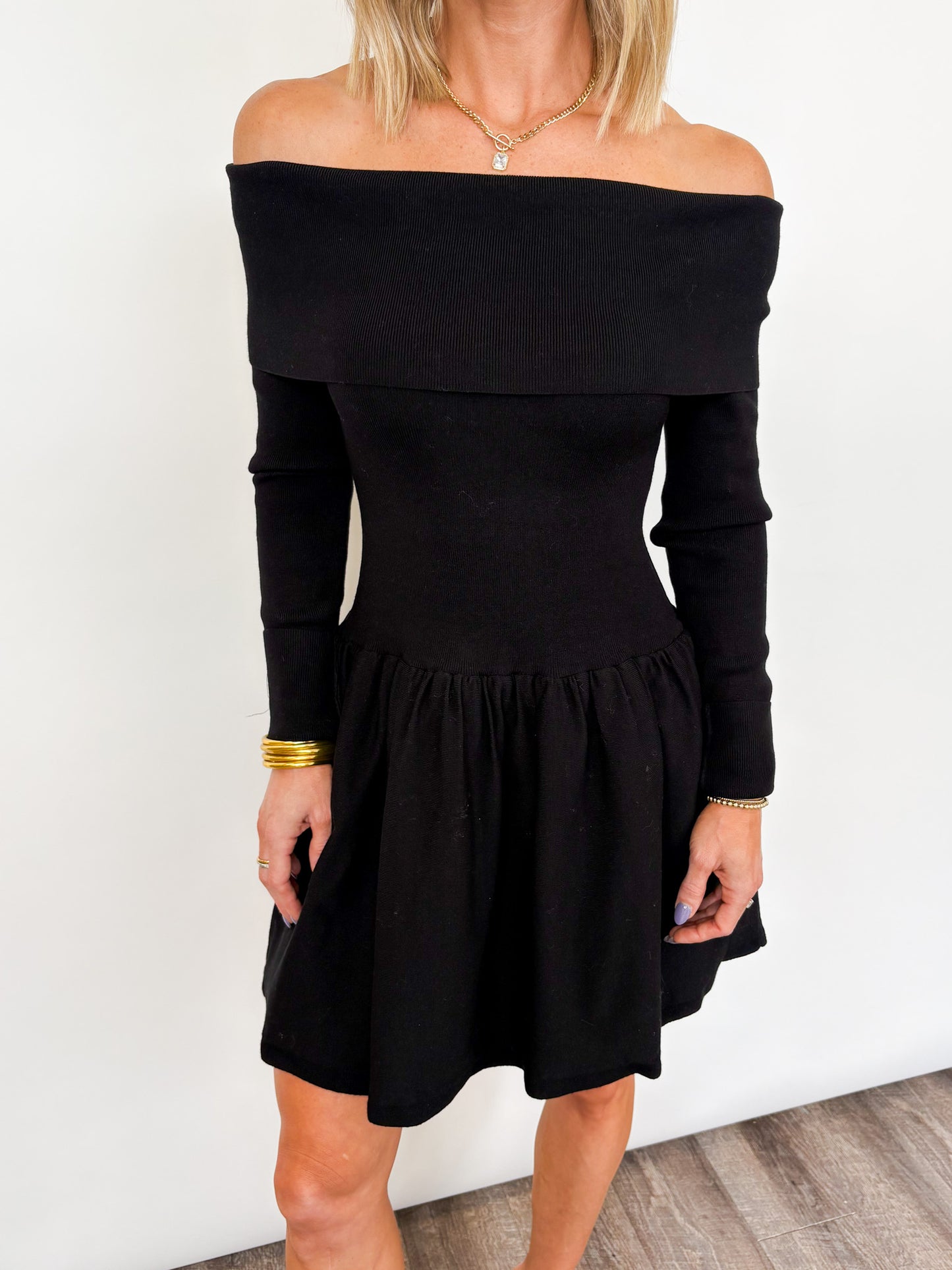 Twilight Aura Off-The-Shoulder Knit Dress