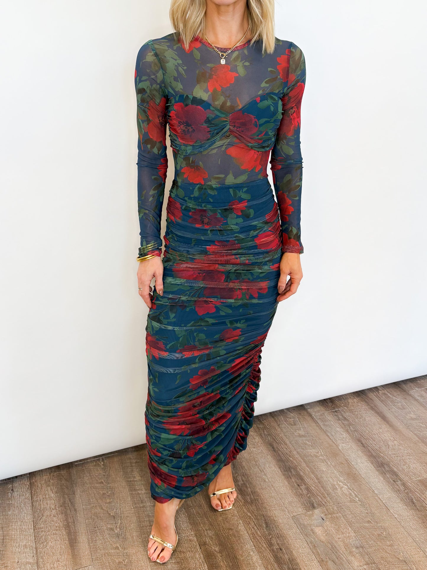 Midnight Bloom Mesh Maxi Dress