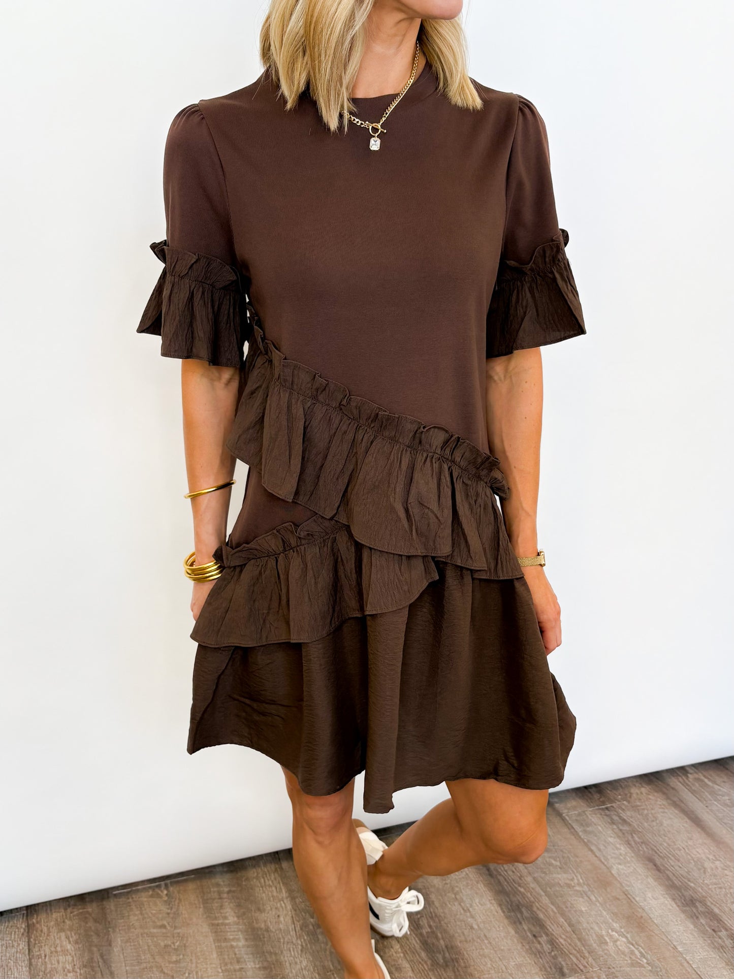 Mocha Ruffle Shift Dress