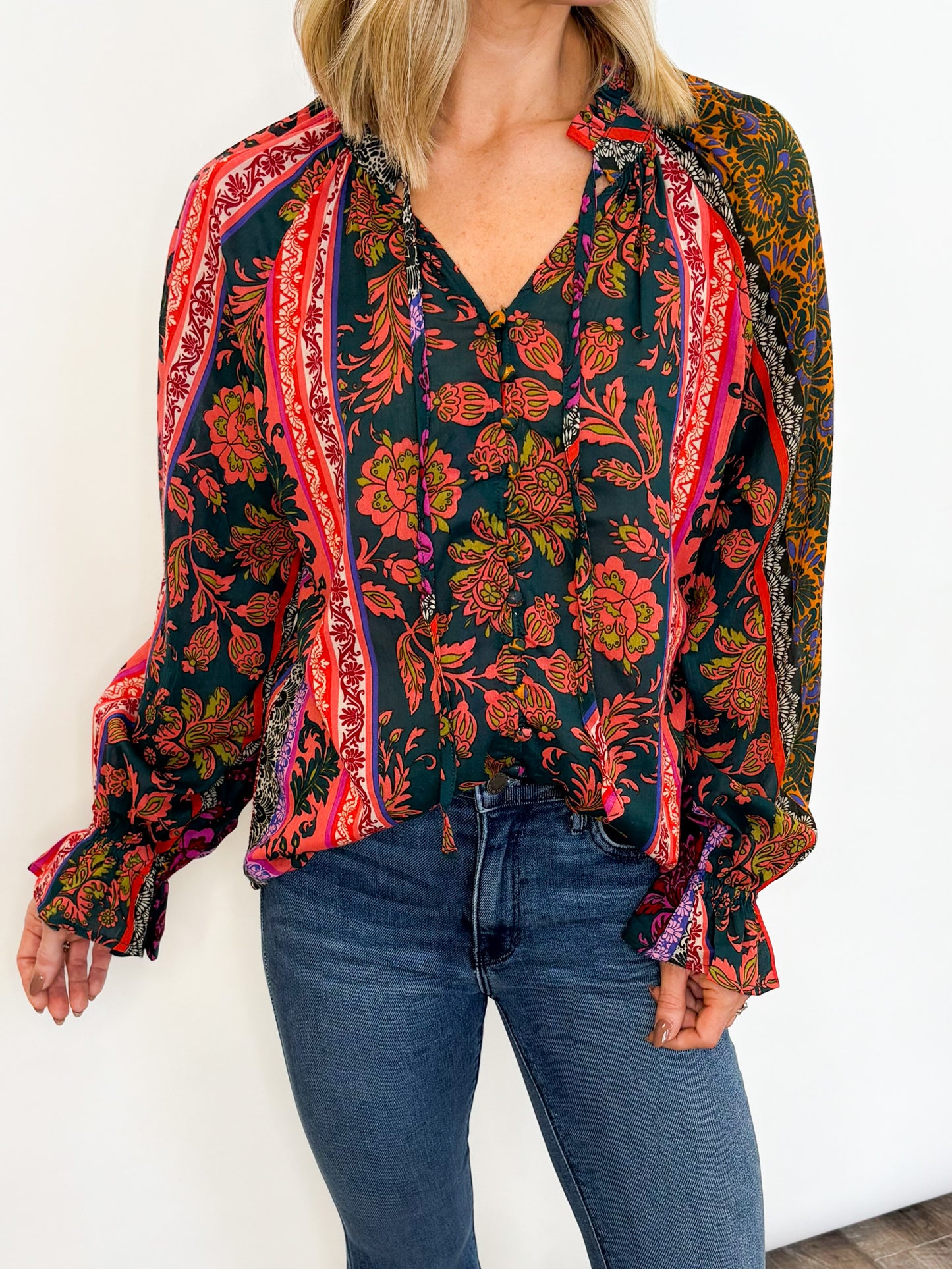 Boho Bloom Button-Up Blouse
