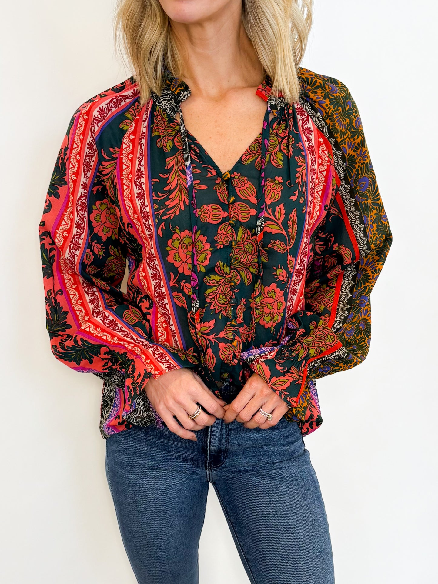 Boho Bloom Button-Up Blouse