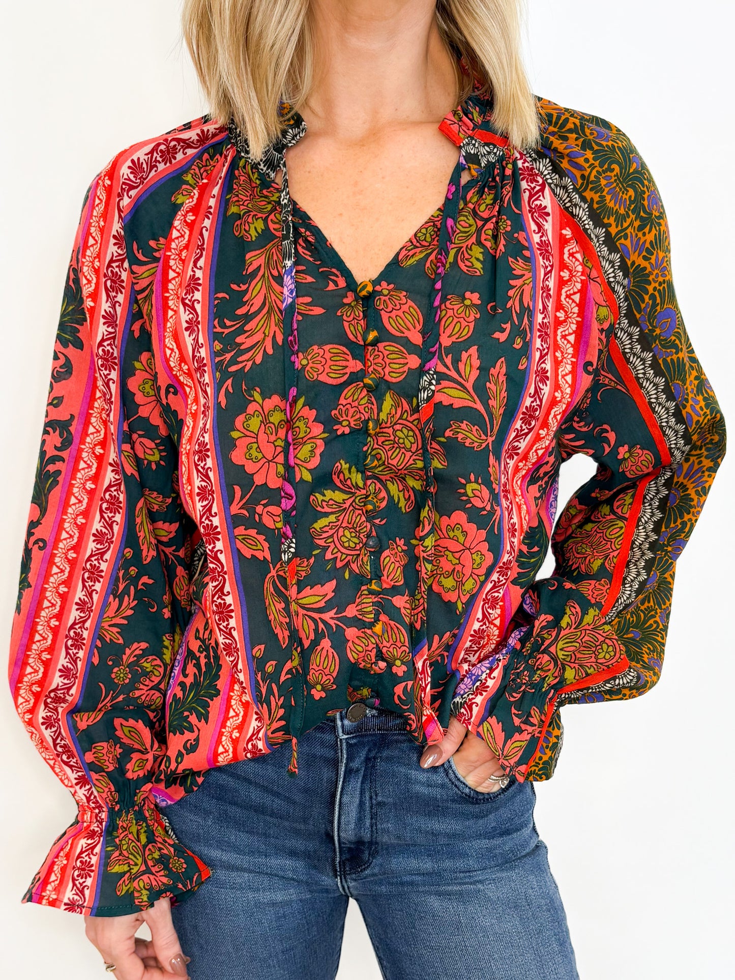 Boho Bloom Button-Up Blouse
