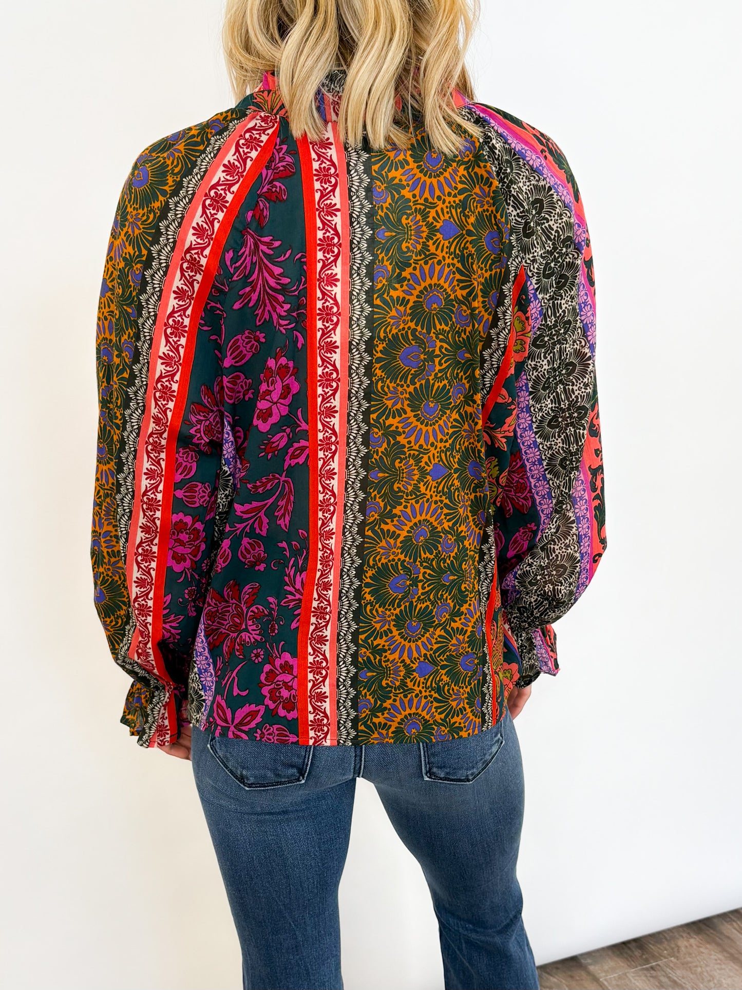 Boho Bloom Button-Up Blouse