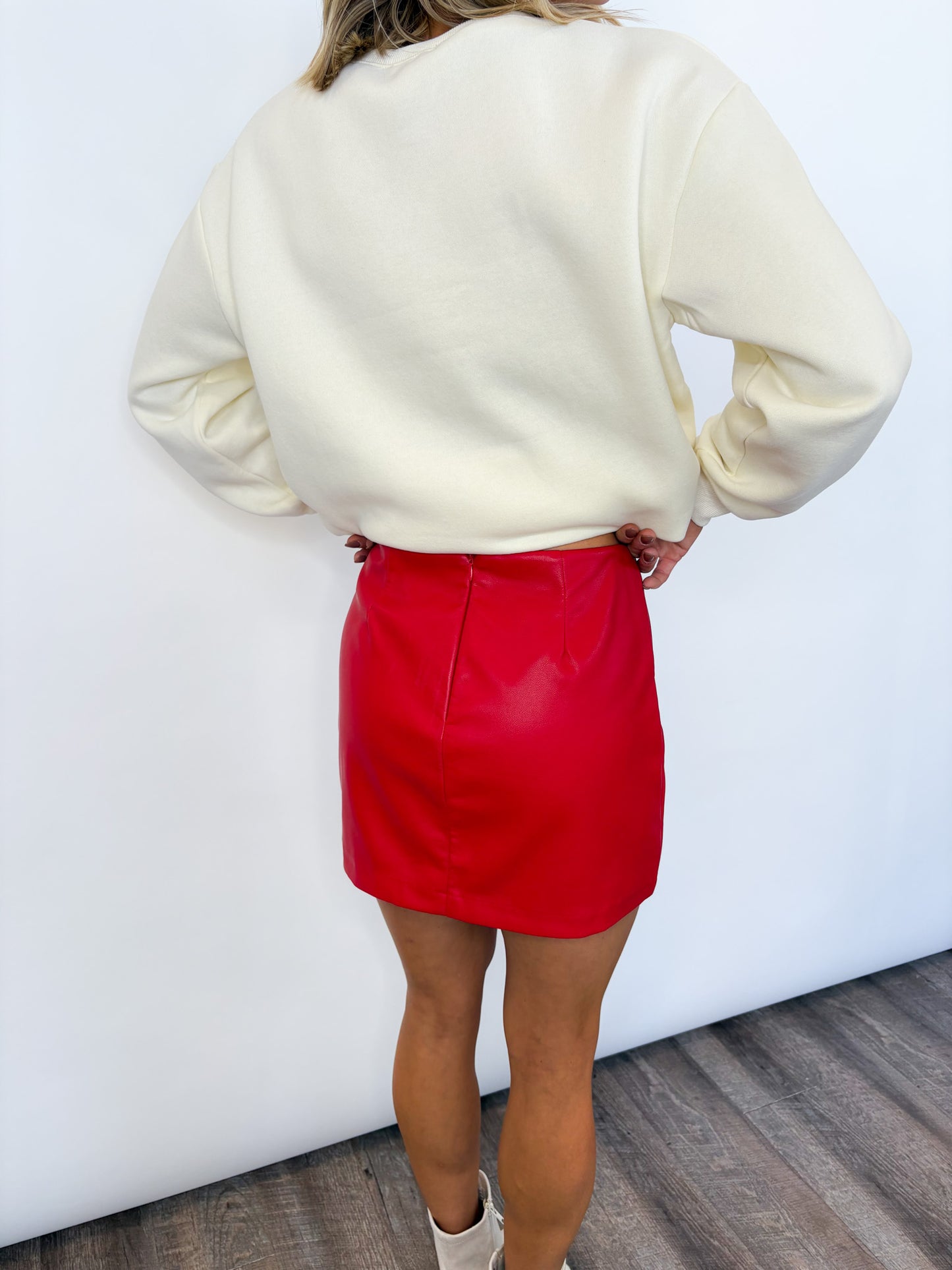 Mistletoe Mini Faux Leather Skirt