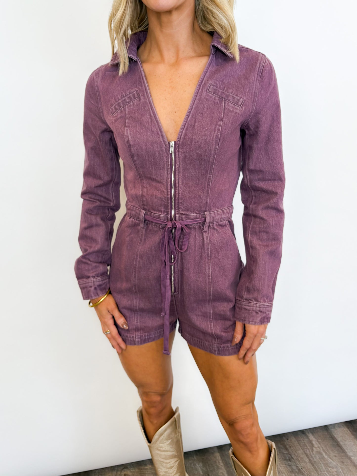 Plum Utility Denim Romper