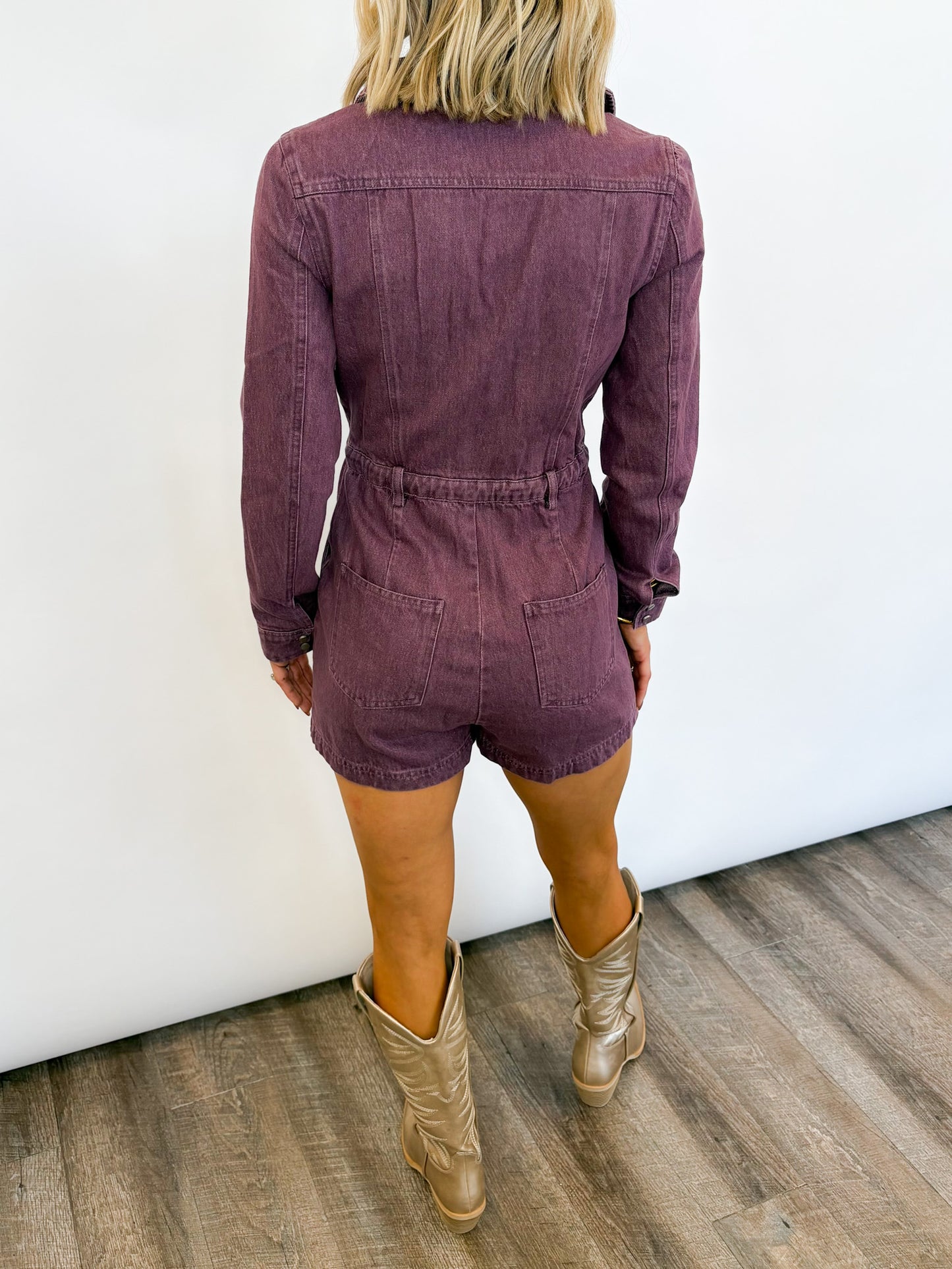 Plum Utility Denim Romper