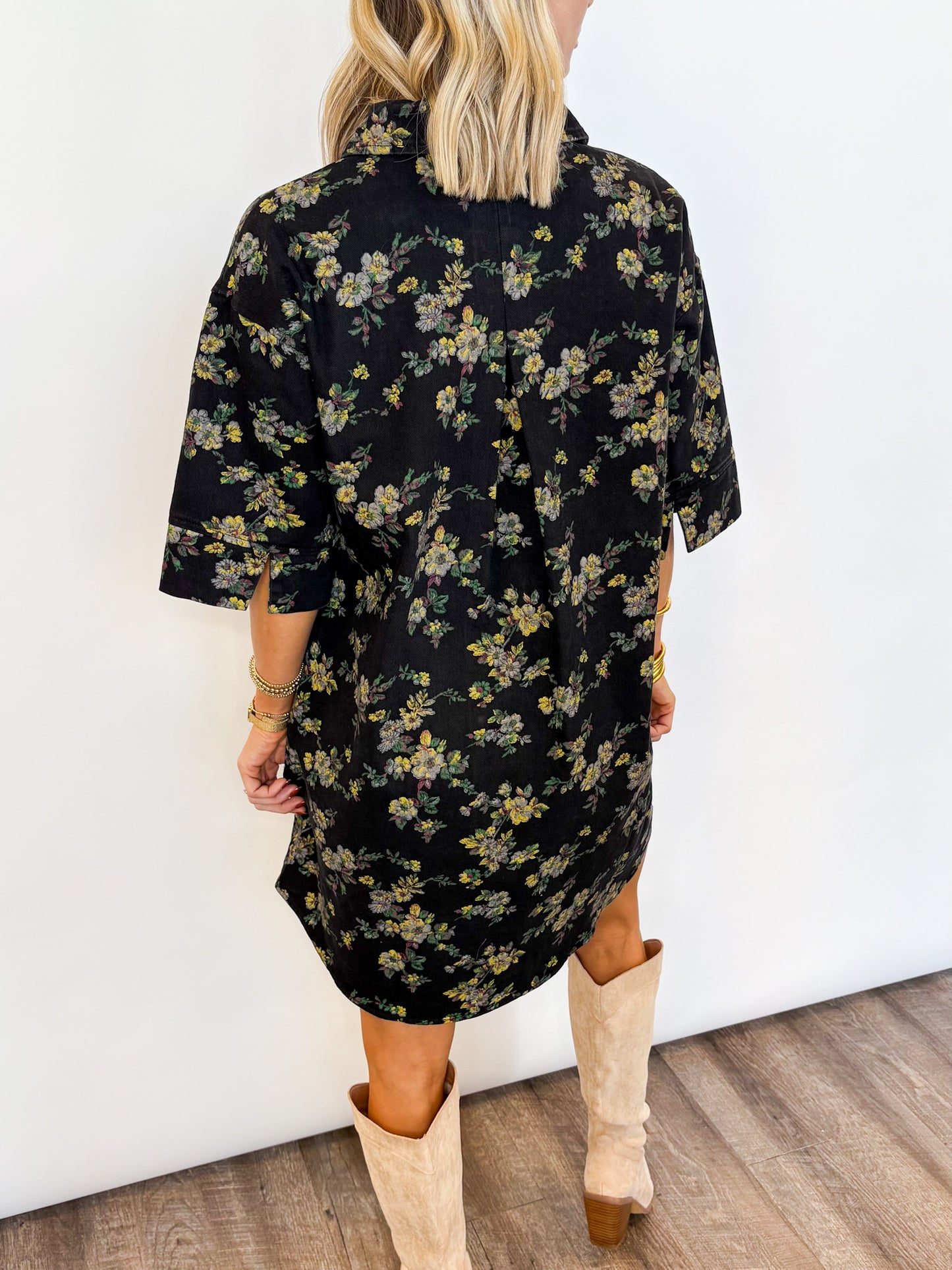 Midnight Meadow Button-Up Dress