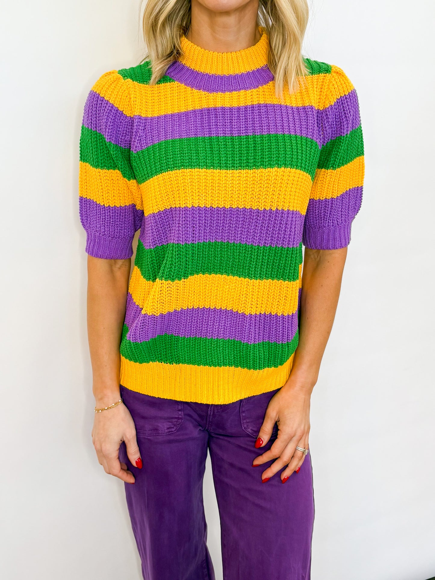 Mardi Gras SS Knit Sweater