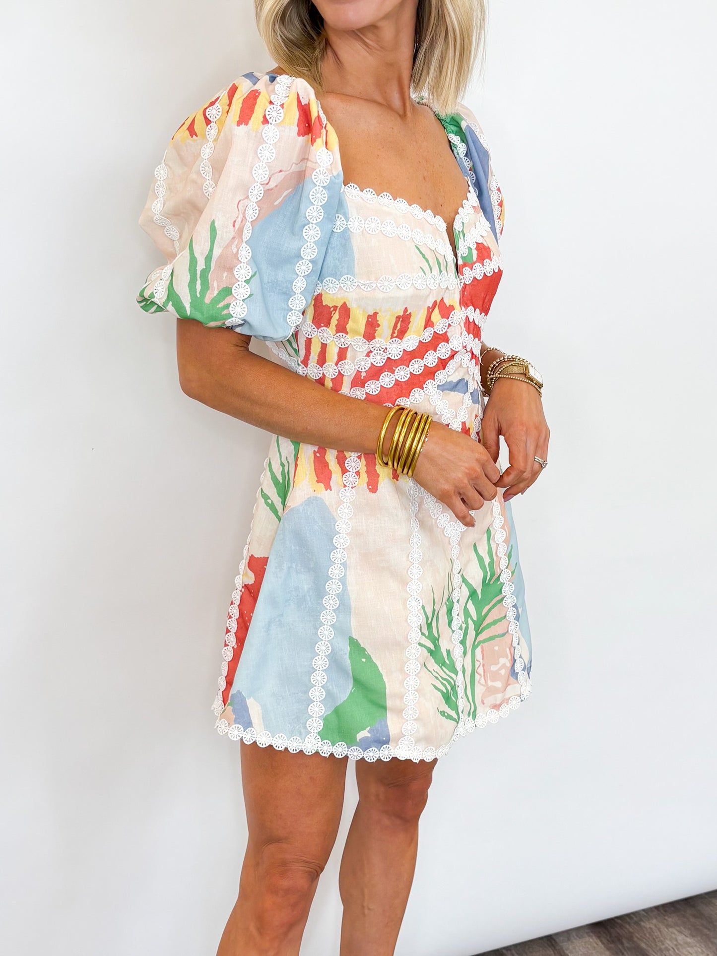Sunset Garden Puff Sleeve Dress