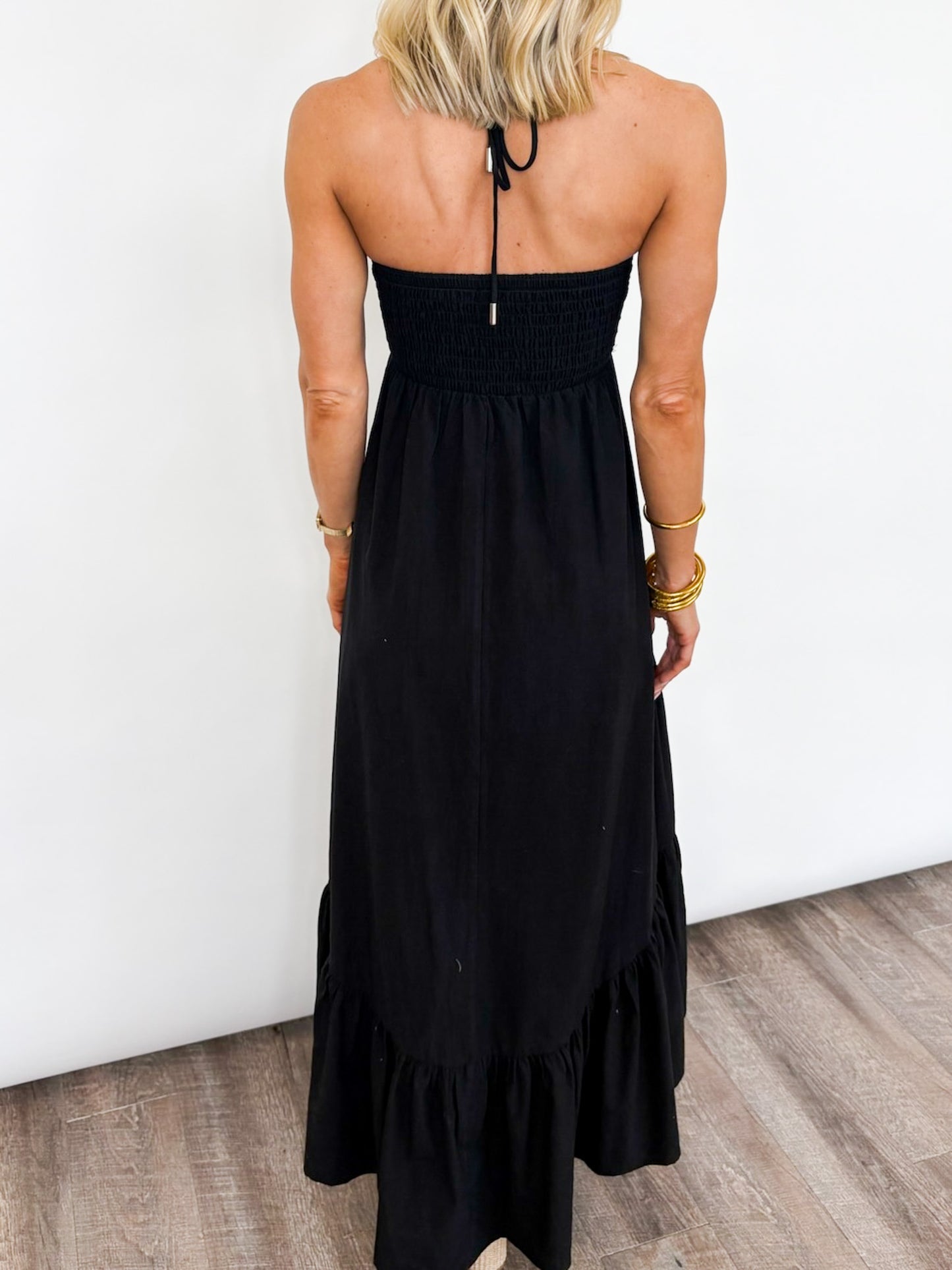 Midnight Breeze Halter Maxi Dress