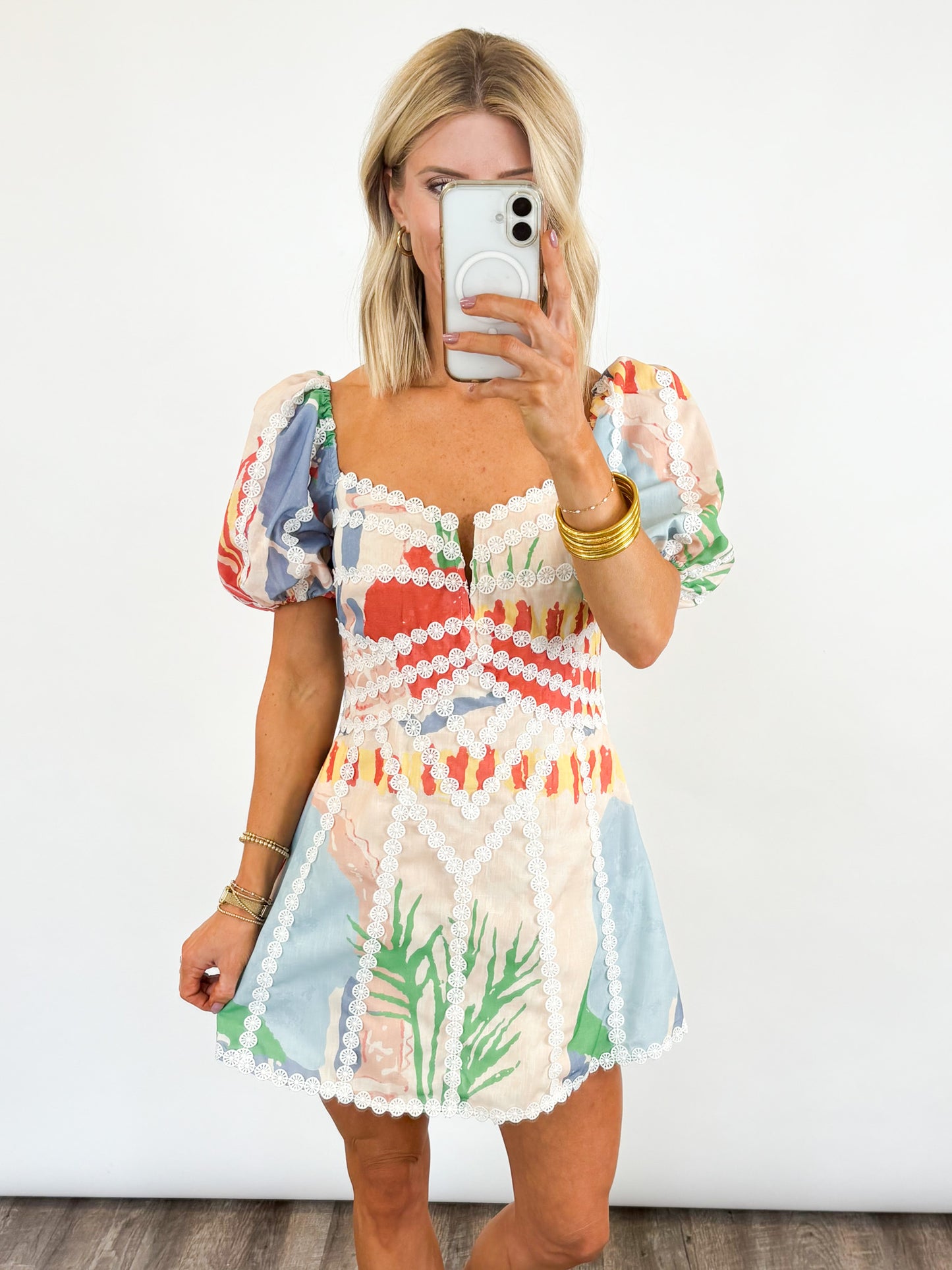 Sunset Garden Puff Sleeve Dress