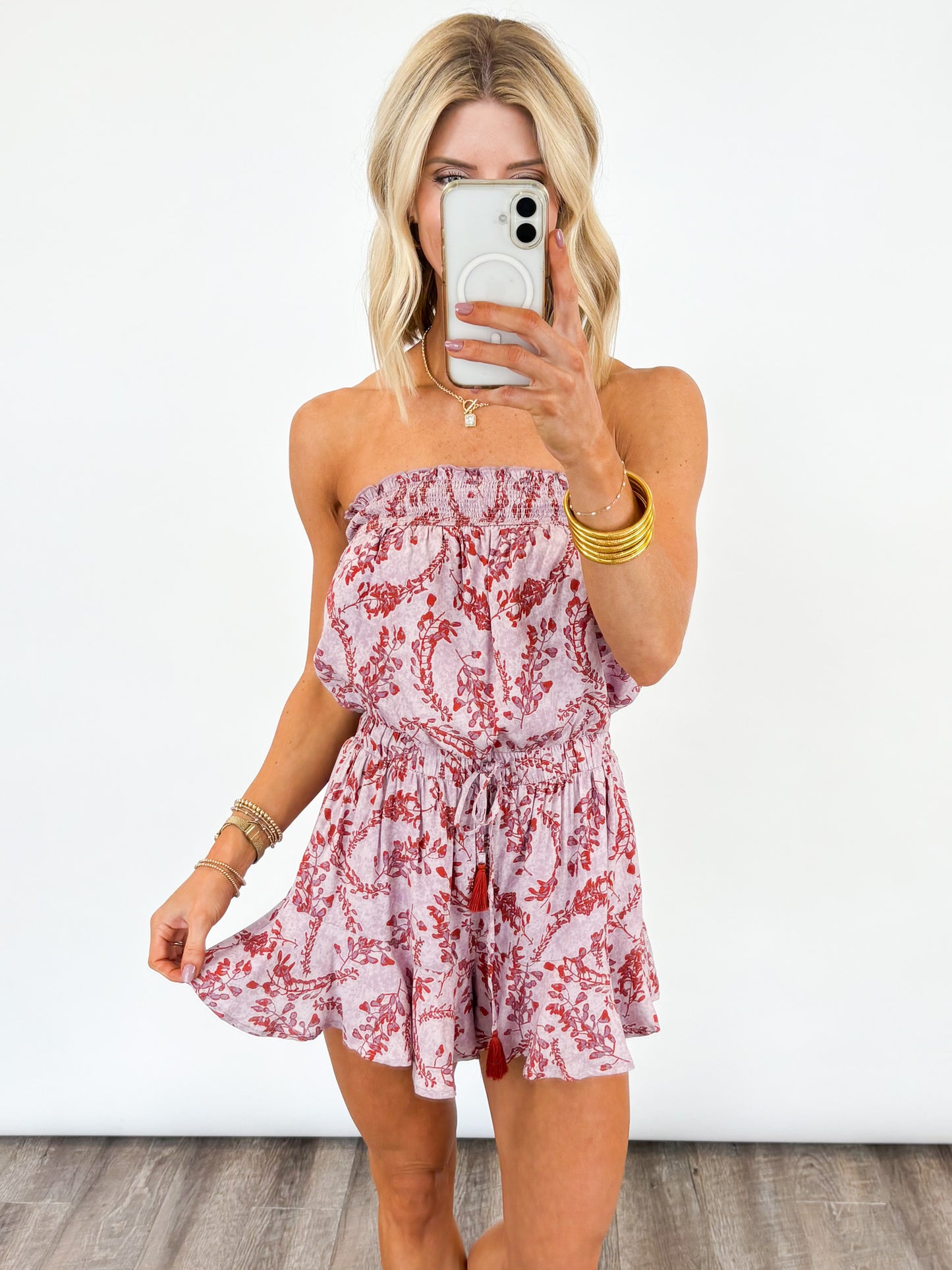 Sunset Bloom Strapless Romper