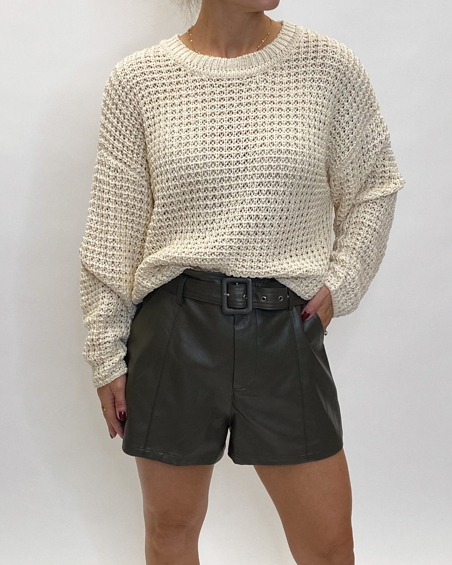 Tallen Olive Leather Shorts