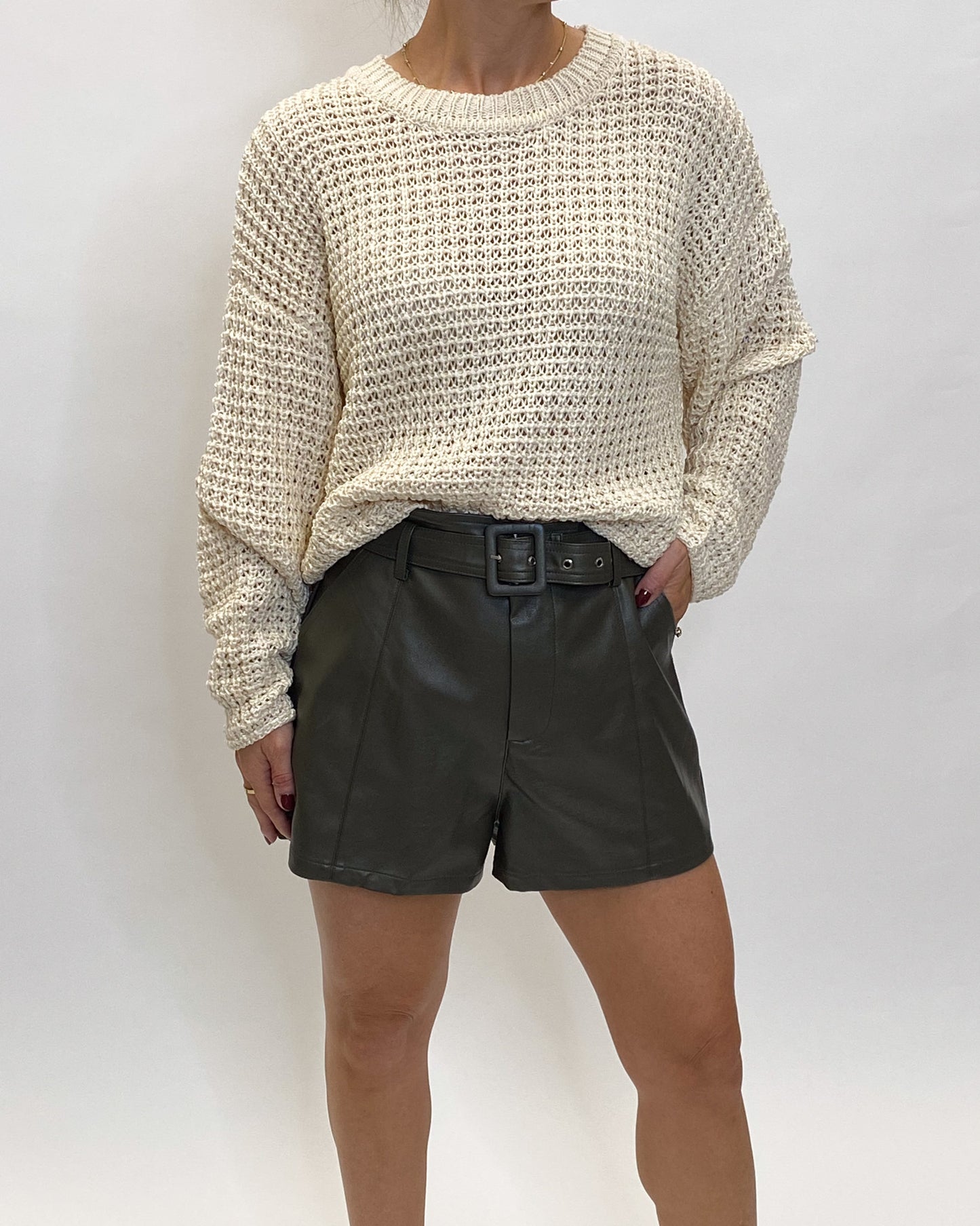 Tallen Olive Leather Shorts