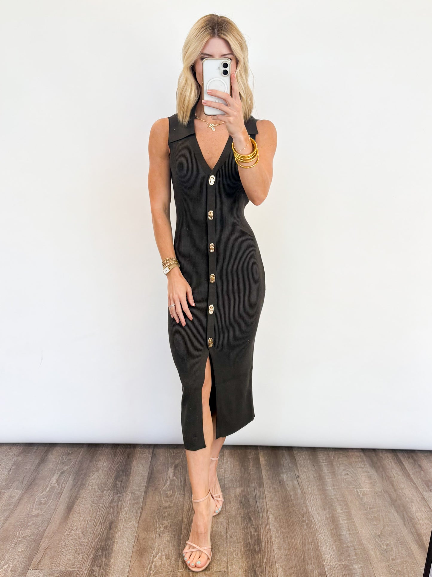 Sleek Toggle Knit Midi Dress