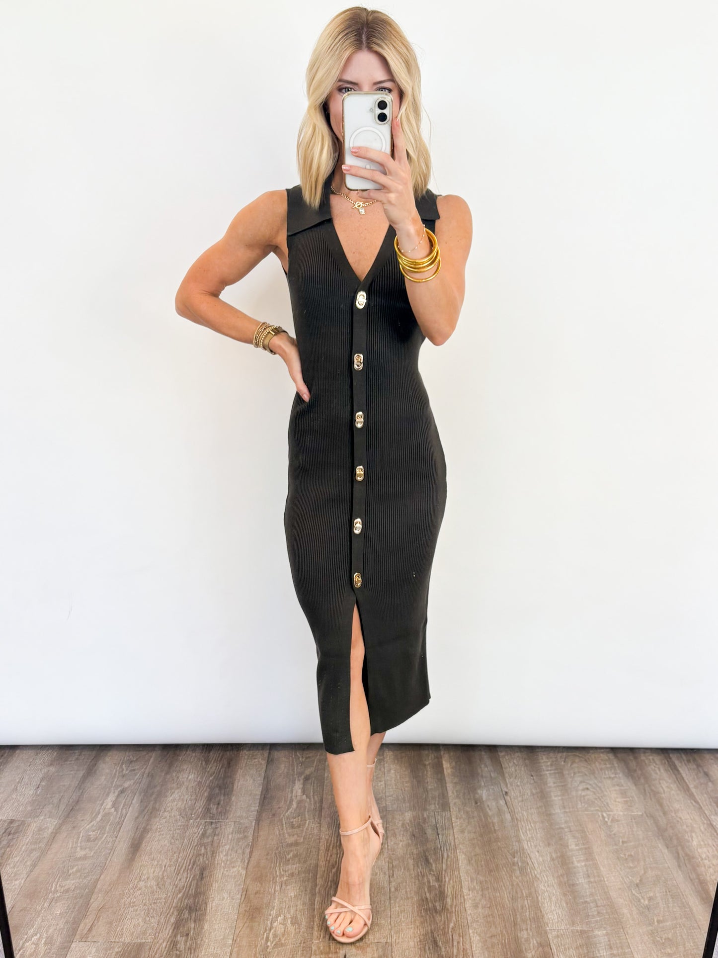 Sleek Toggle Knit Midi Dress