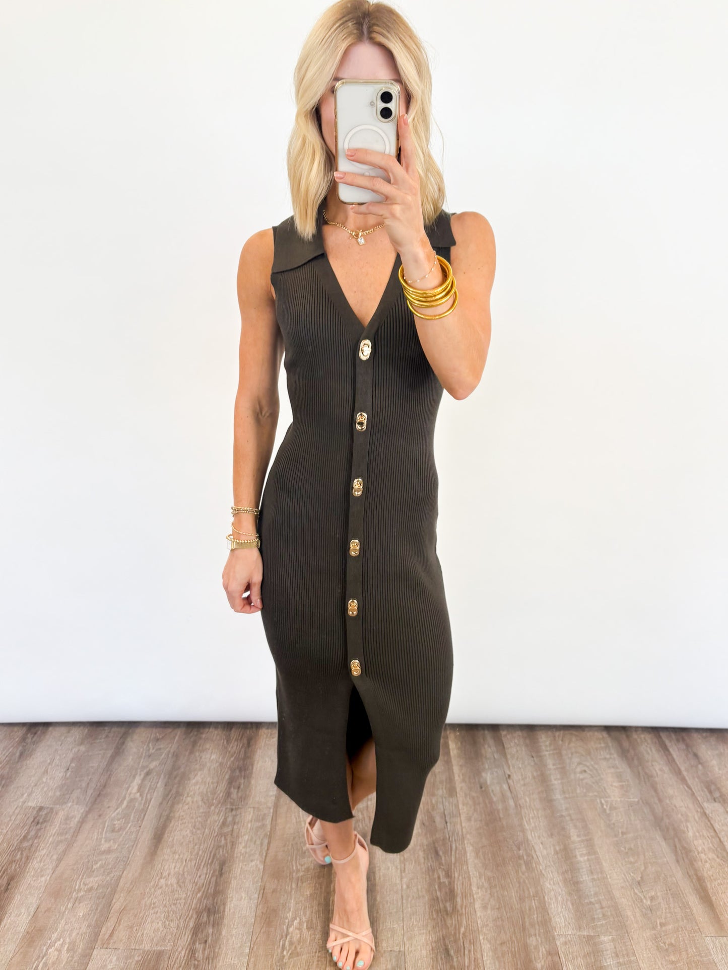 Sleek Toggle Knit Midi Dress
