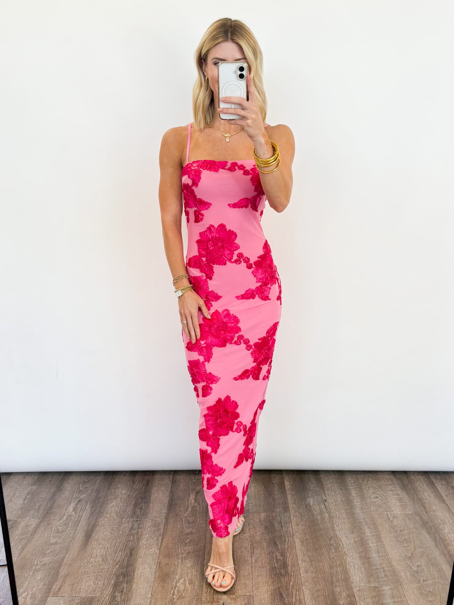 Rose Bloom Mesh Maxi Dress