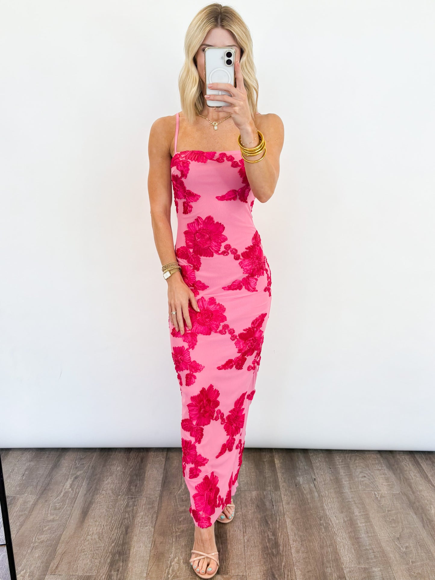 Rose Bloom Mesh Maxi Dress
