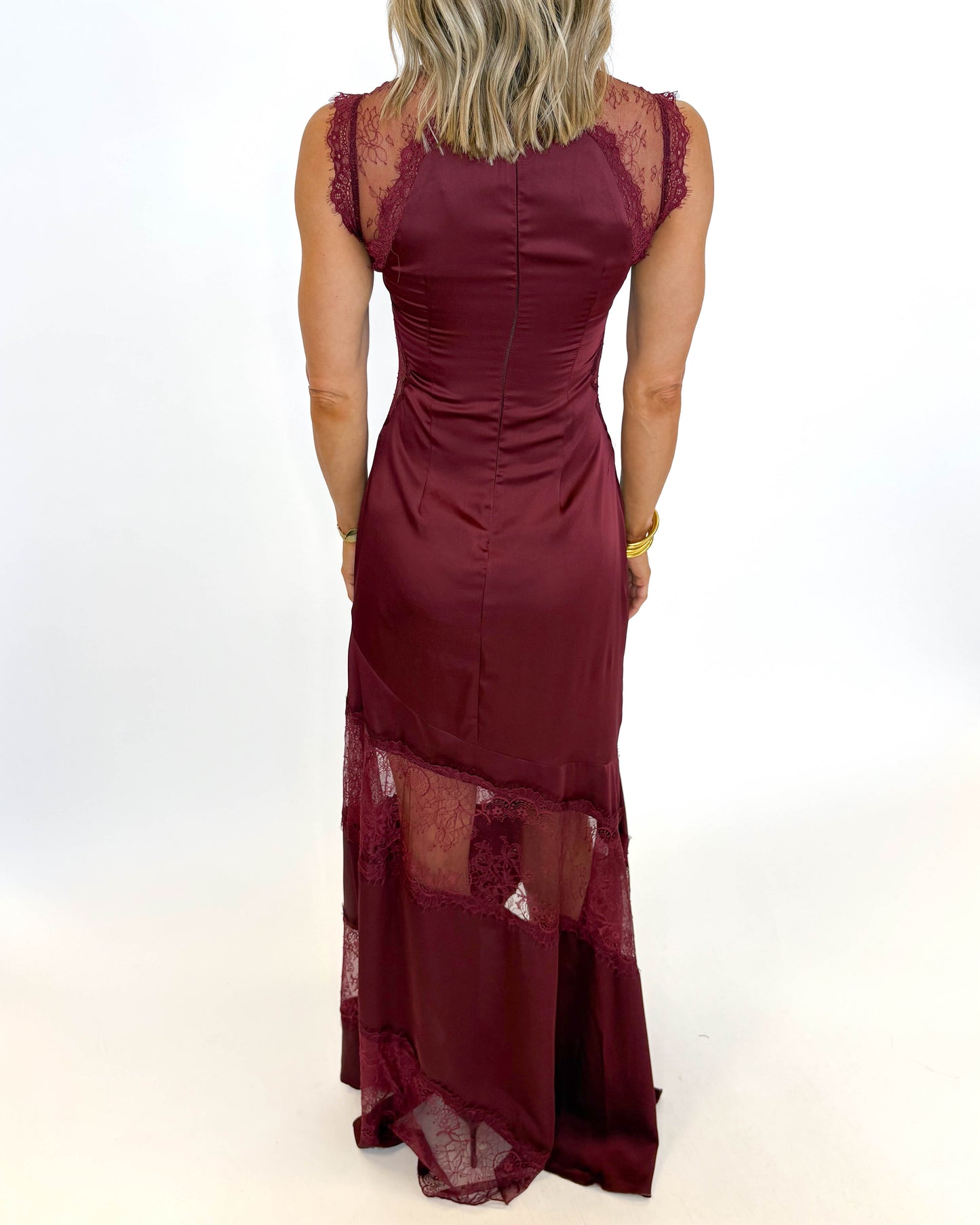 Bordeaux Evening Lace Maxi Dress