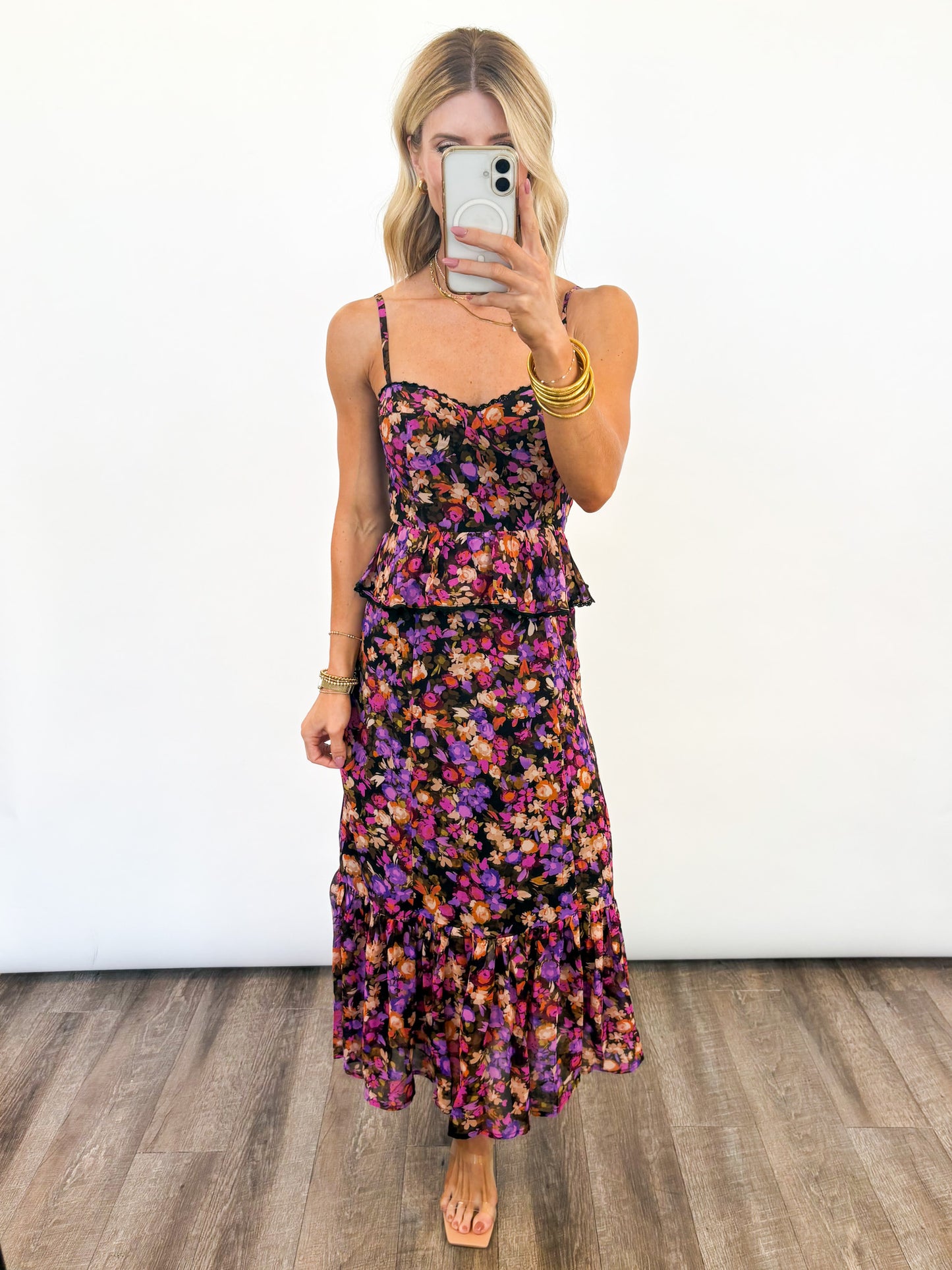 Midnight Bloom Ruffle Dress