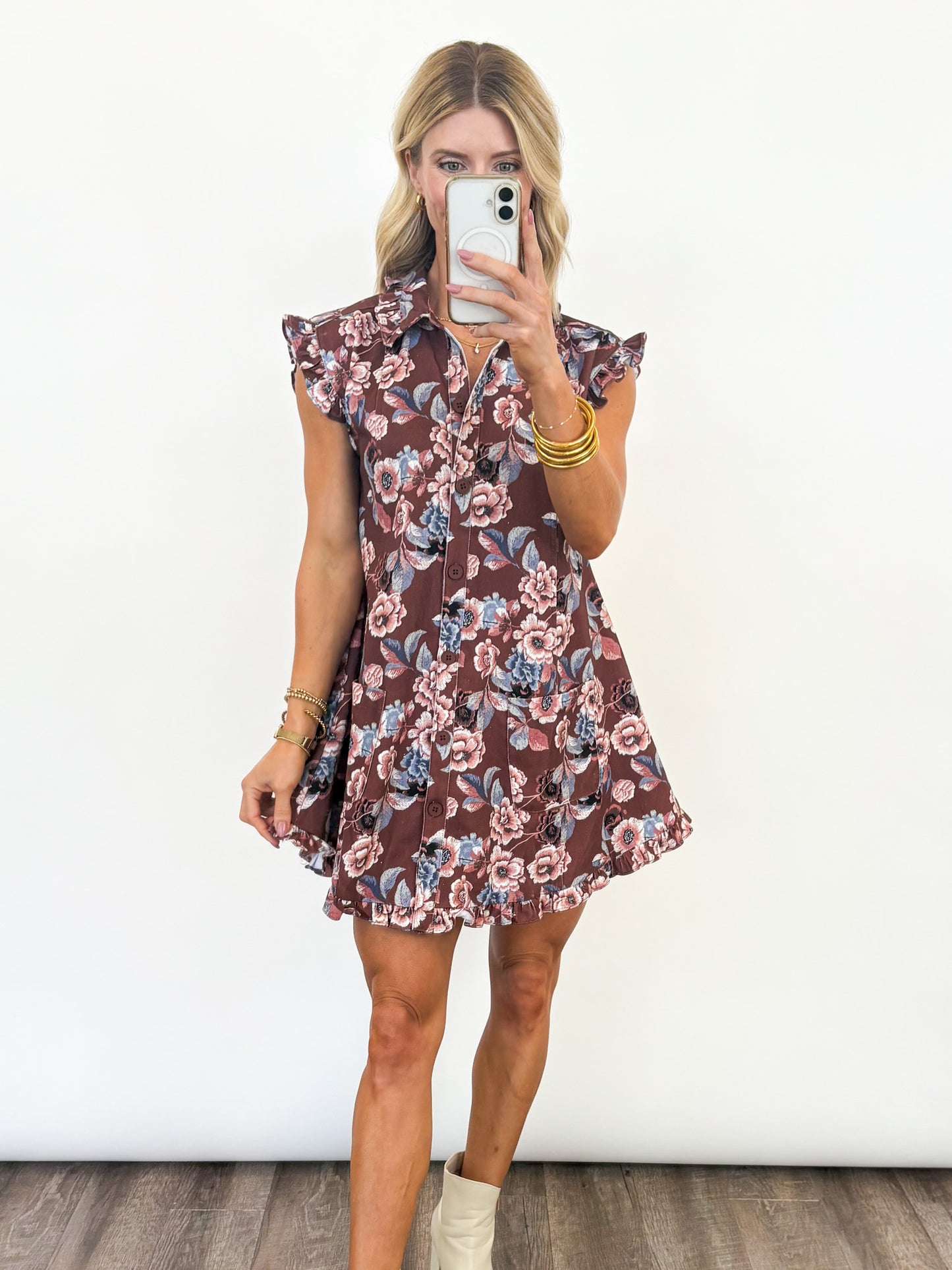 Ruffled Bloom Button-Down Dress