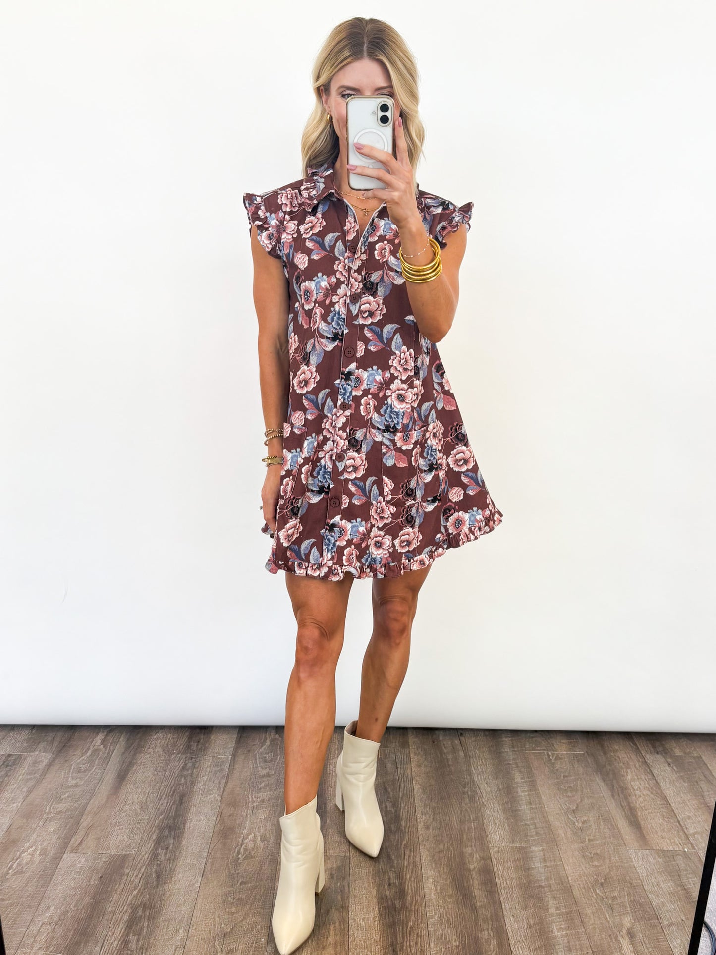 Ruffled Bloom Button-Down Dress