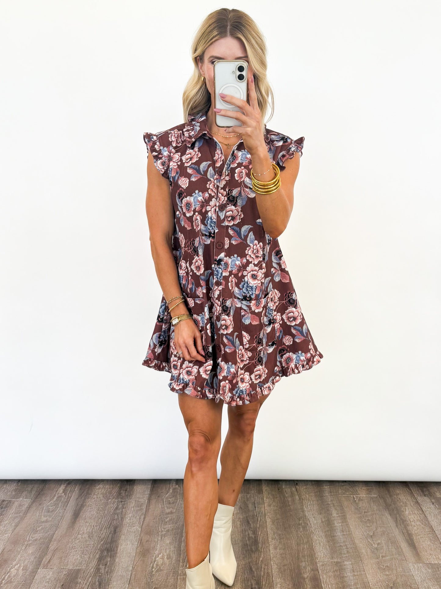 Ruffled Bloom Button-Down Dress