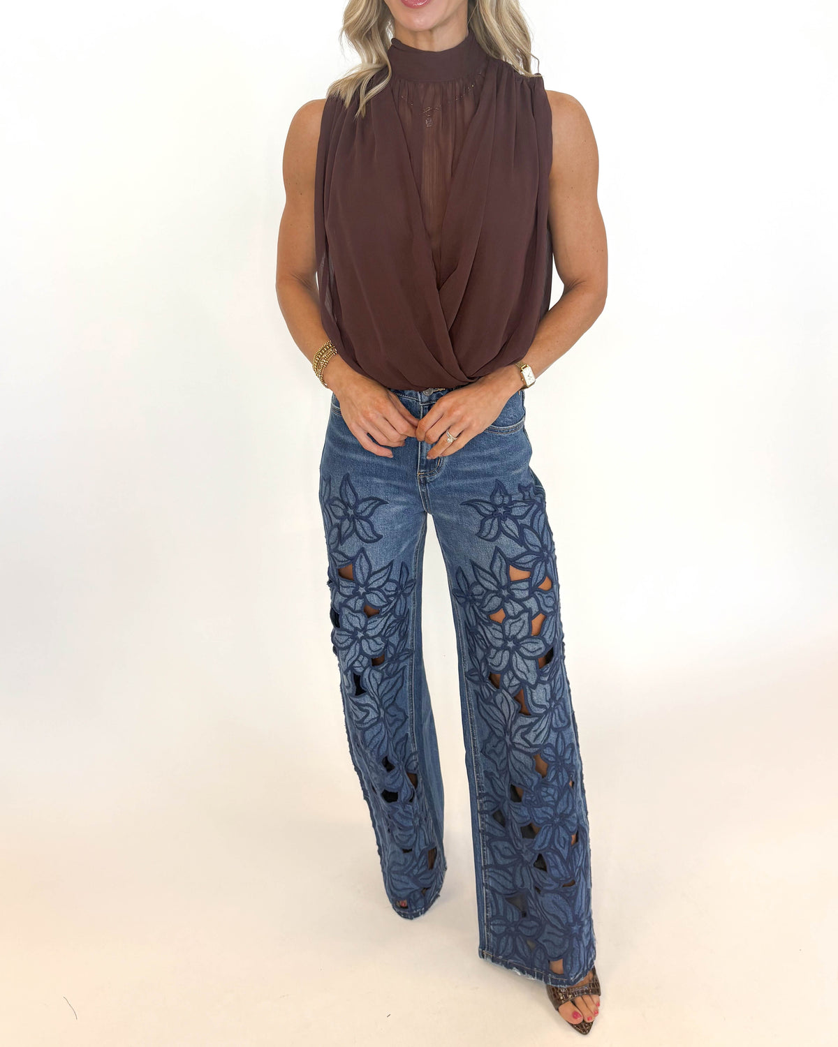 BAYEAS High Rise Floral Jeans