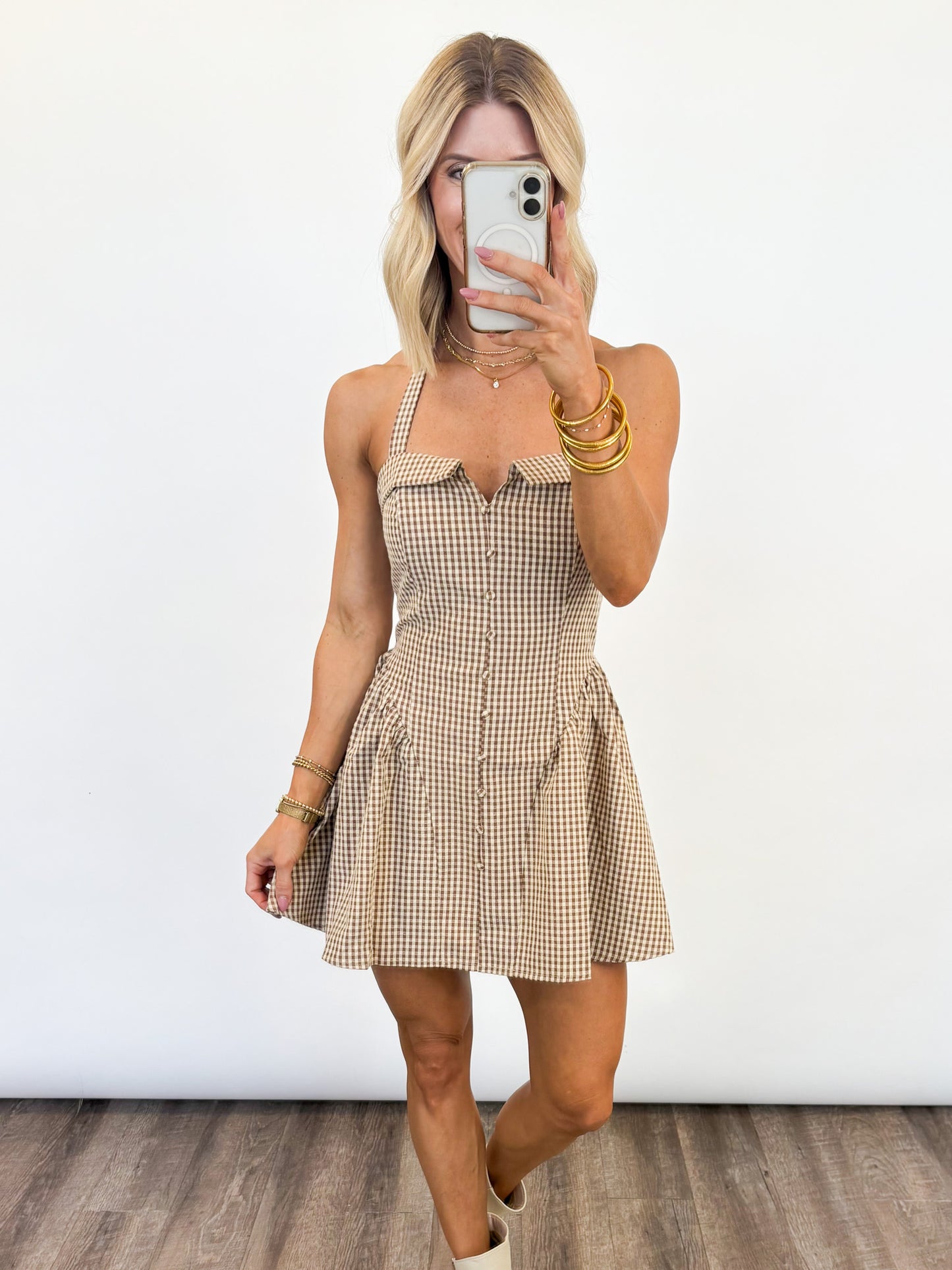 Gingham Daydream Halter Dress