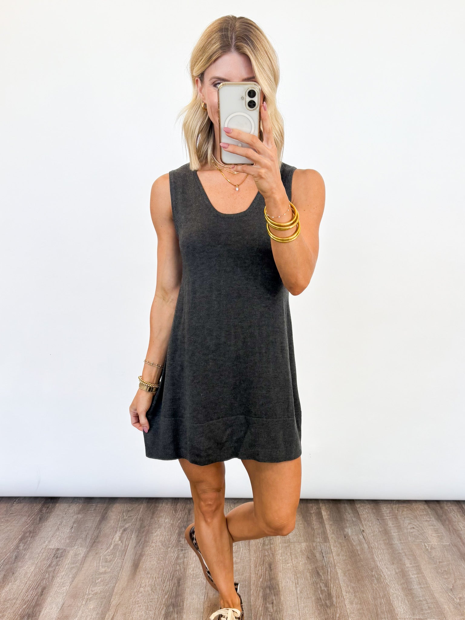 Everyday Ease Sleeveless Knit Dress Gray / LARGE Everyday Ease Sleeveless Knit Dress Gray / LARGE