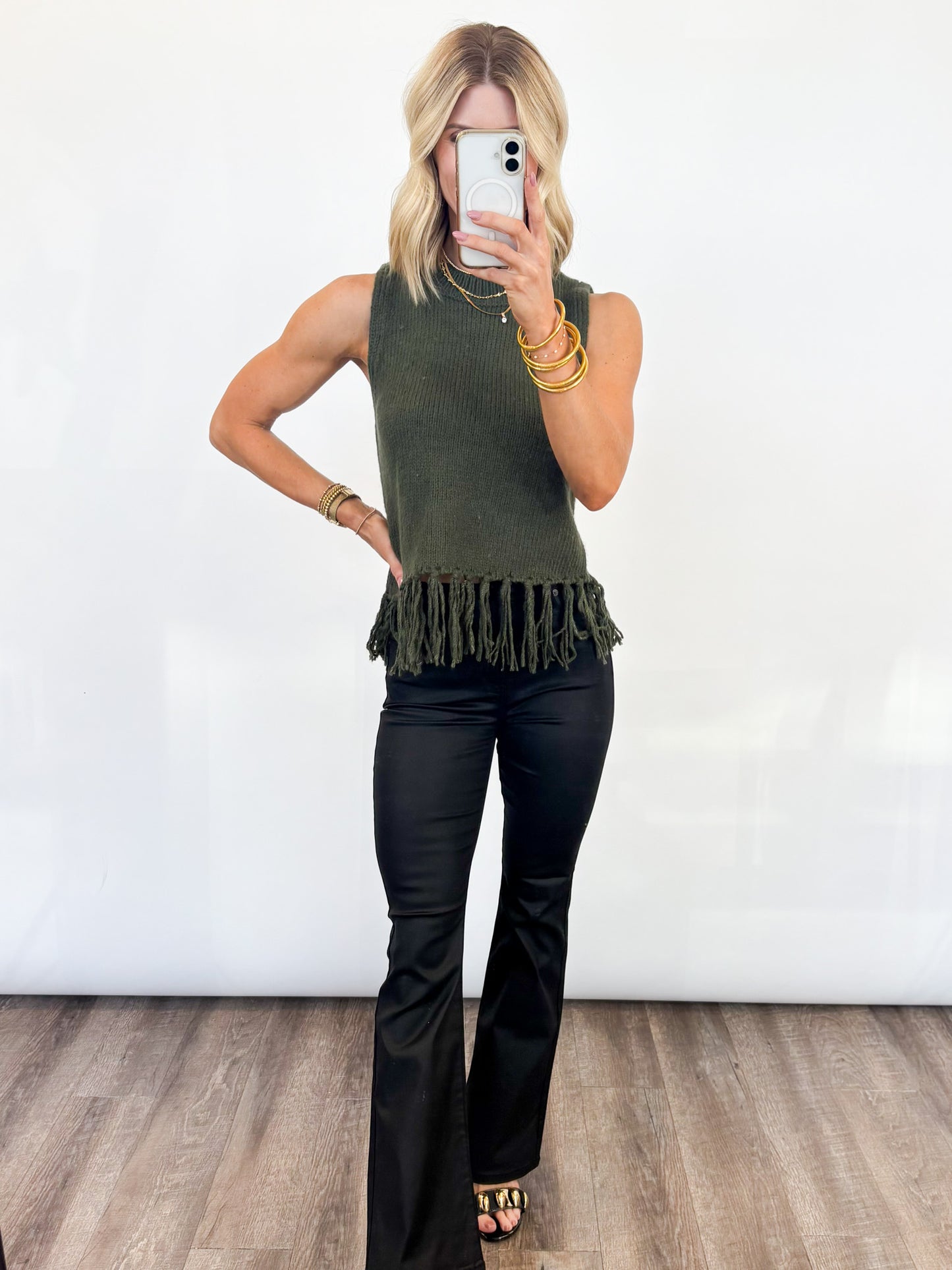 Fringe Edge Olive Knit Tank