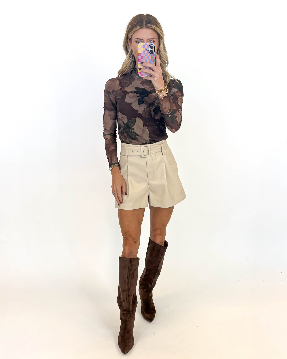 Mocha Floral Mesh Top