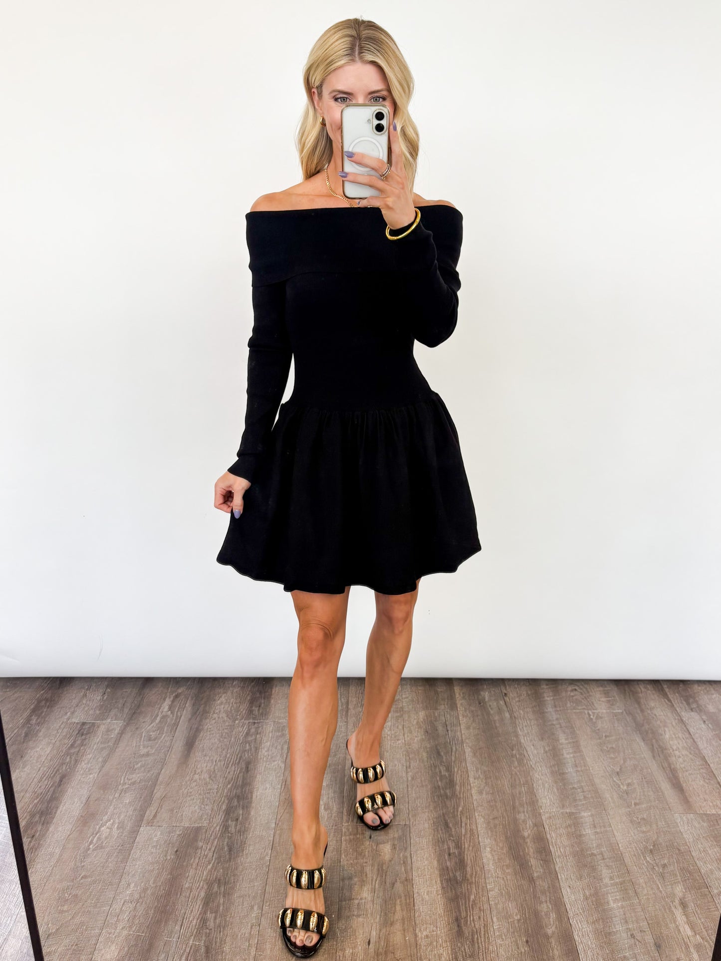 Twilight Aura Off-The-Shoulder Knit Dress