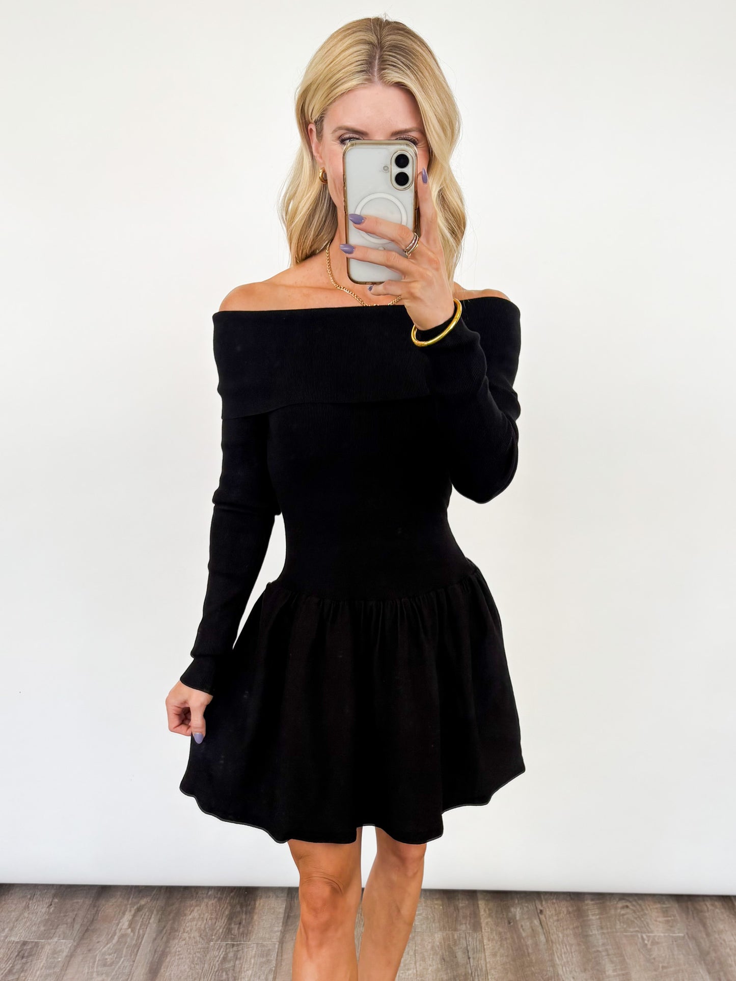 Twilight Aura Off-The-Shoulder Knit Dress