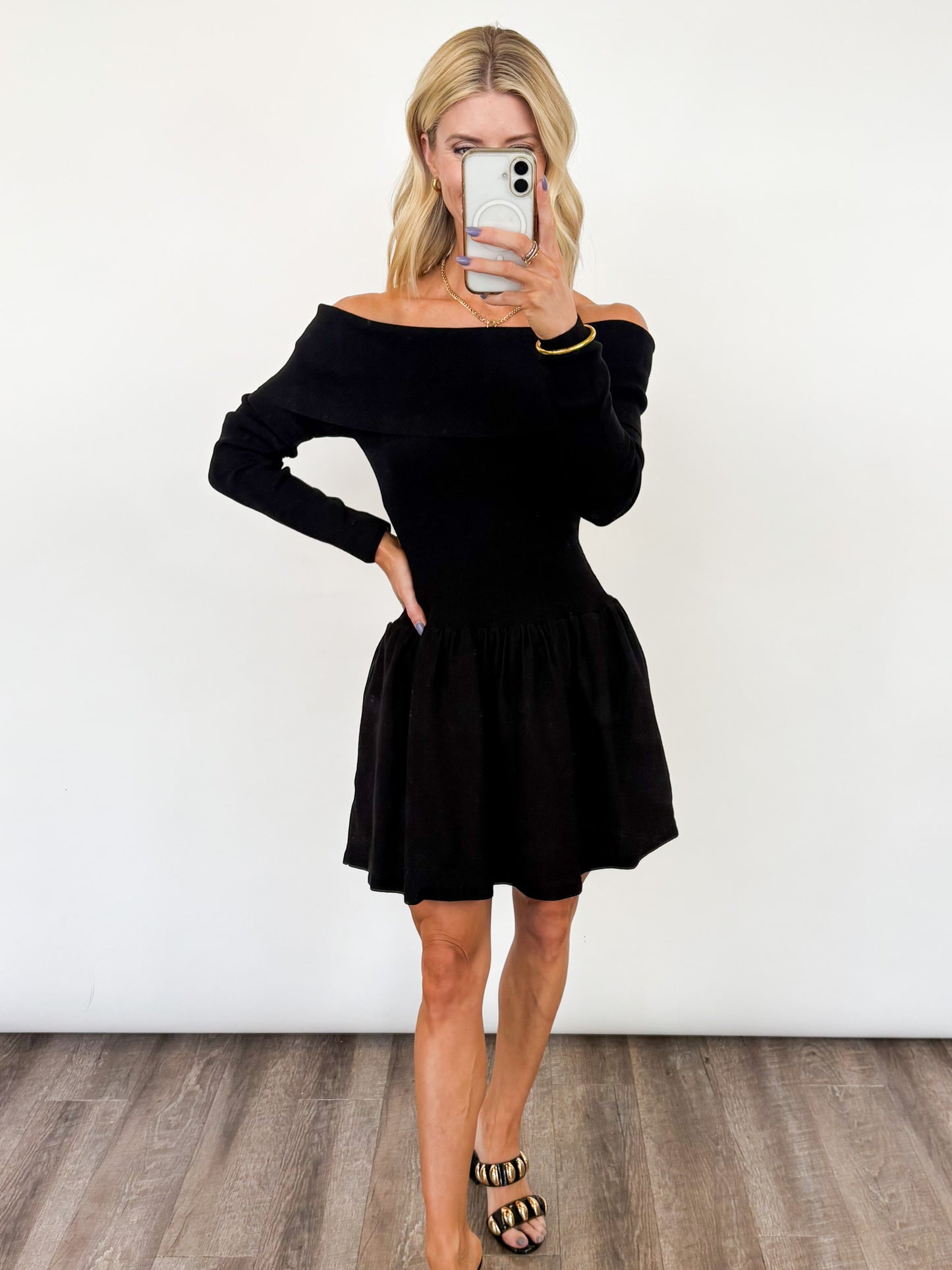 Twilight Aura Off-The-Shoulder Knit Dress