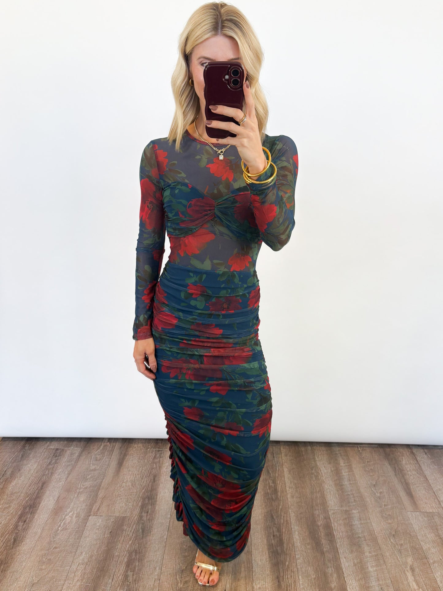 Midnight Bloom Mesh Maxi Dress