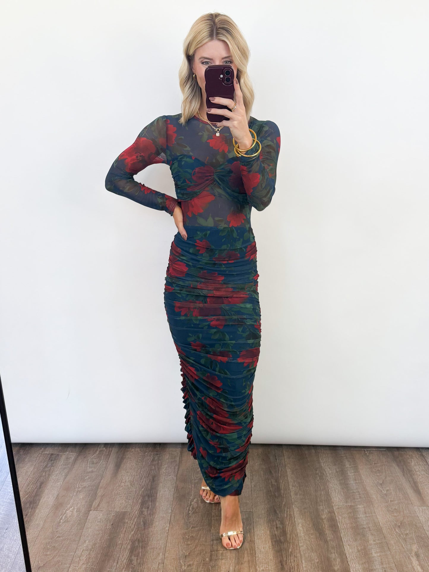 Midnight Bloom Mesh Maxi Dress