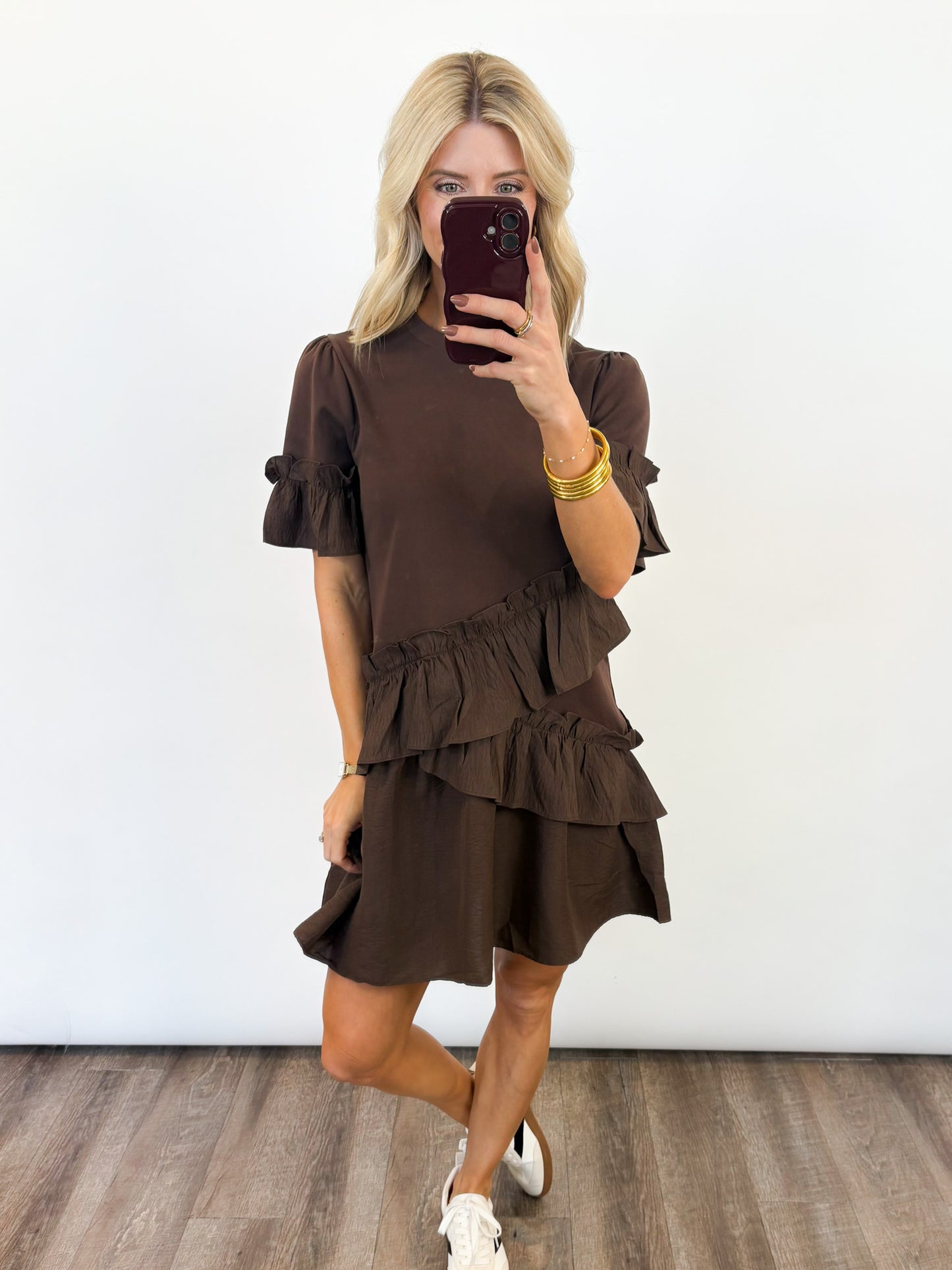 Mocha Ruffle Shift Dress