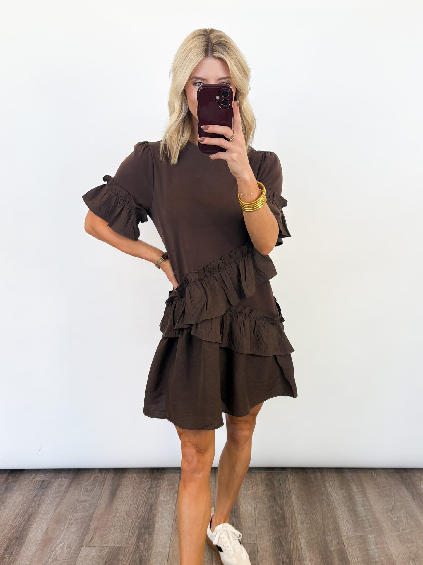 Mocha Ruffle Shift Dress