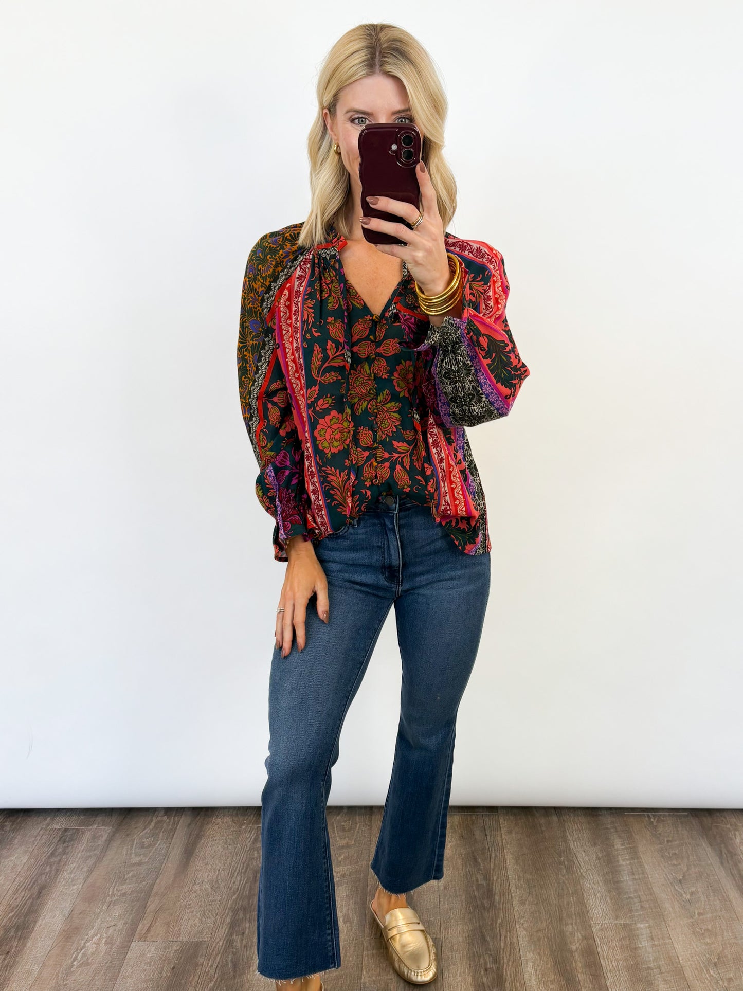 Boho Bloom Button-Up Blouse