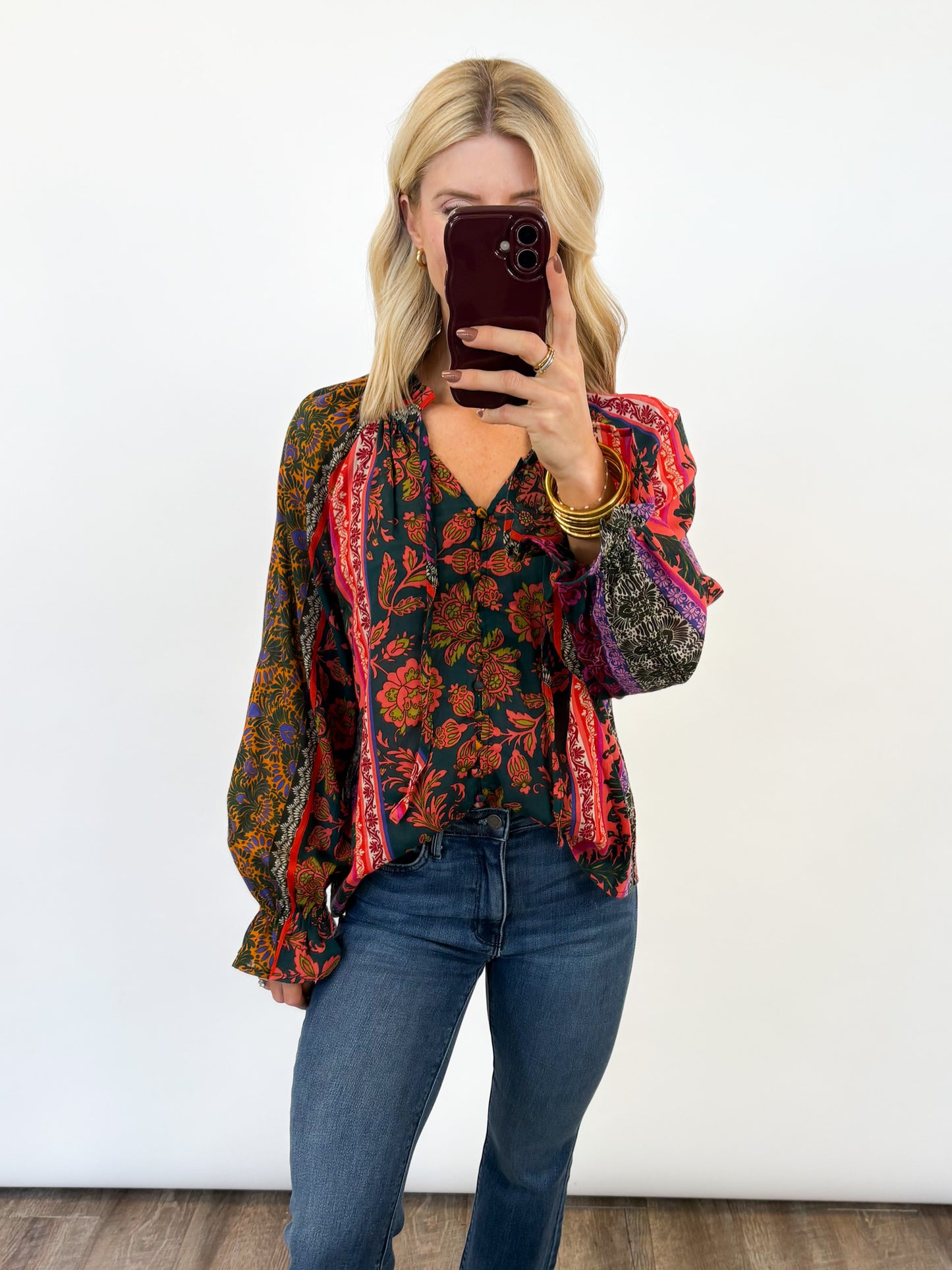 Boho Bloom Button-Up Blouse