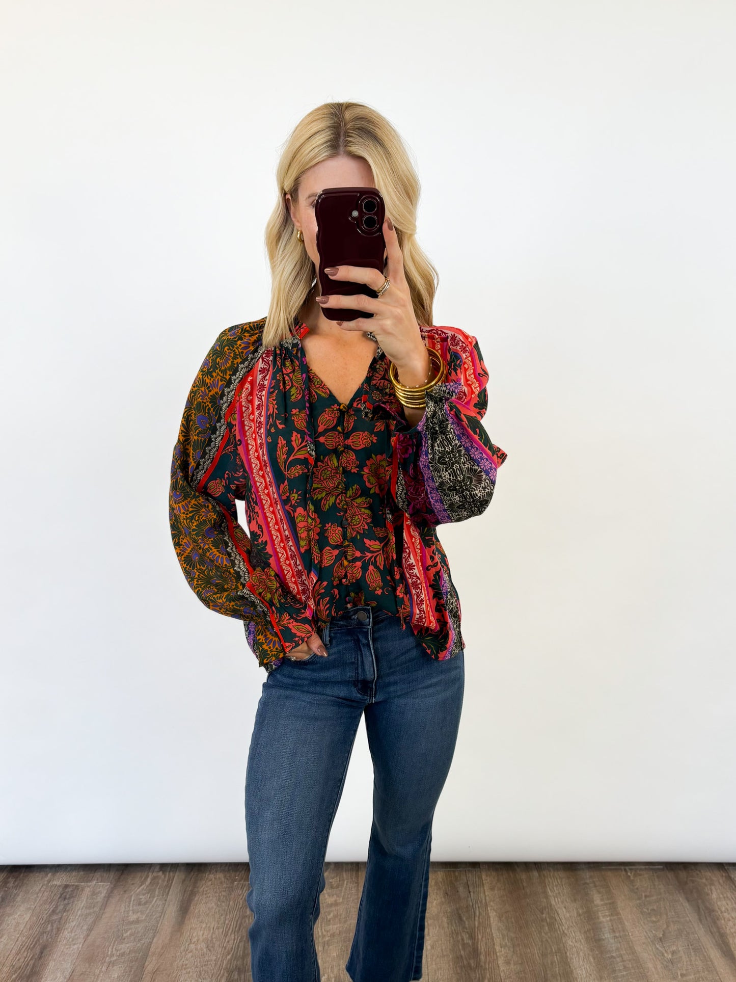 Boho Bloom Button-Up Blouse
